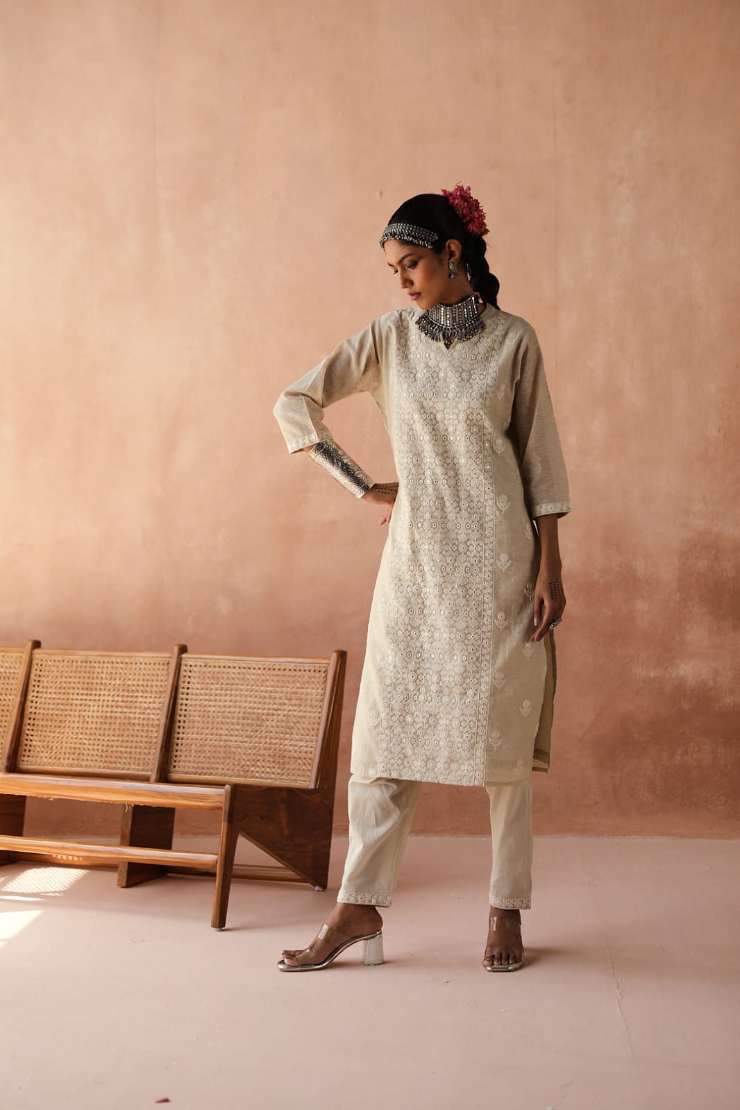 Ivory Chikankari Suit Set (with Pants)