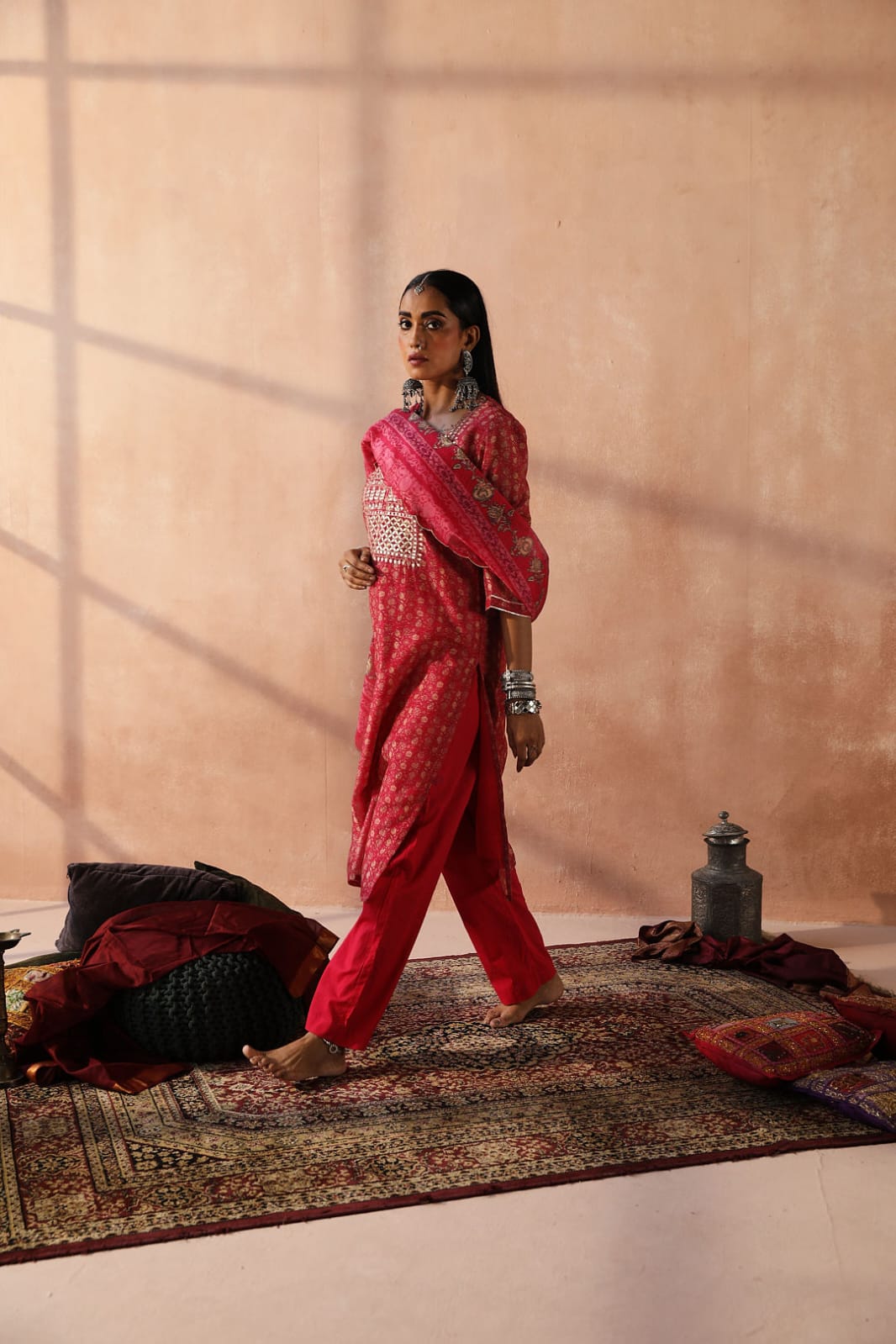 Dark Pink Chanderi Suit Set | HER-260