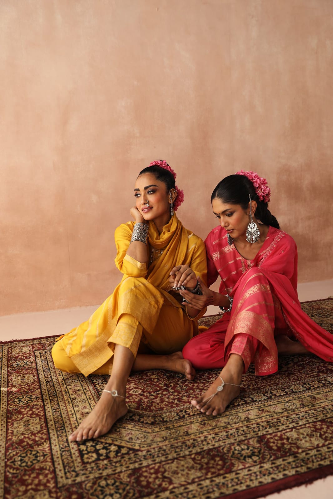 Yellow Zari Weaved Jacquard Suit Set