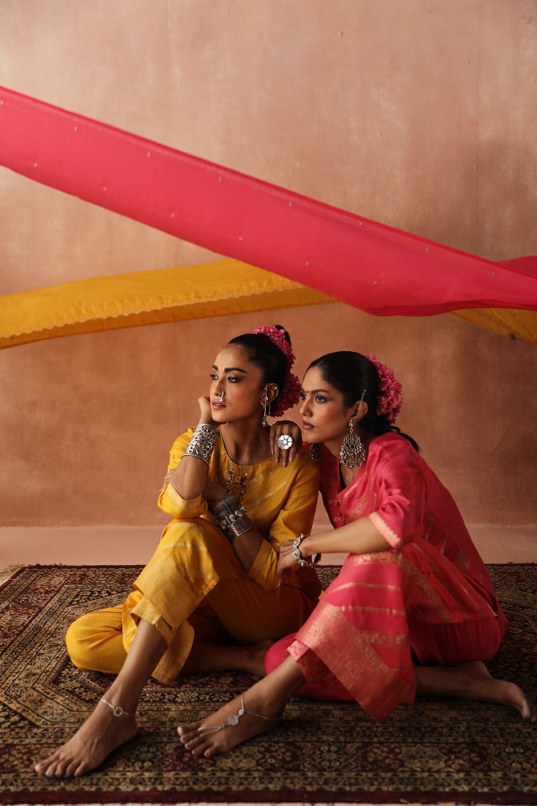 Yellow Zari Weaved Jacquard Suit Set