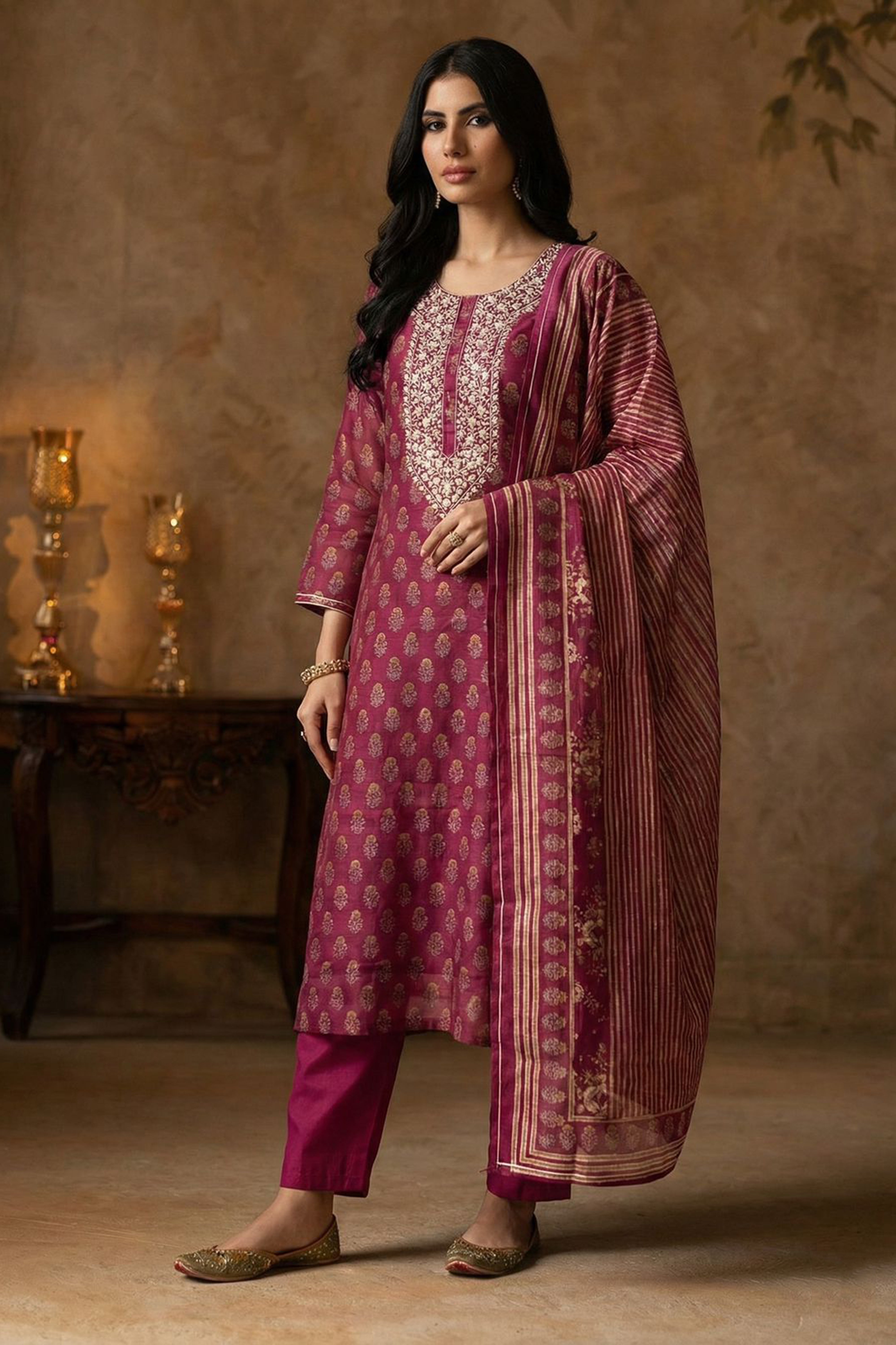Crimson Royale Red Embroidered Suit Set | HER-365