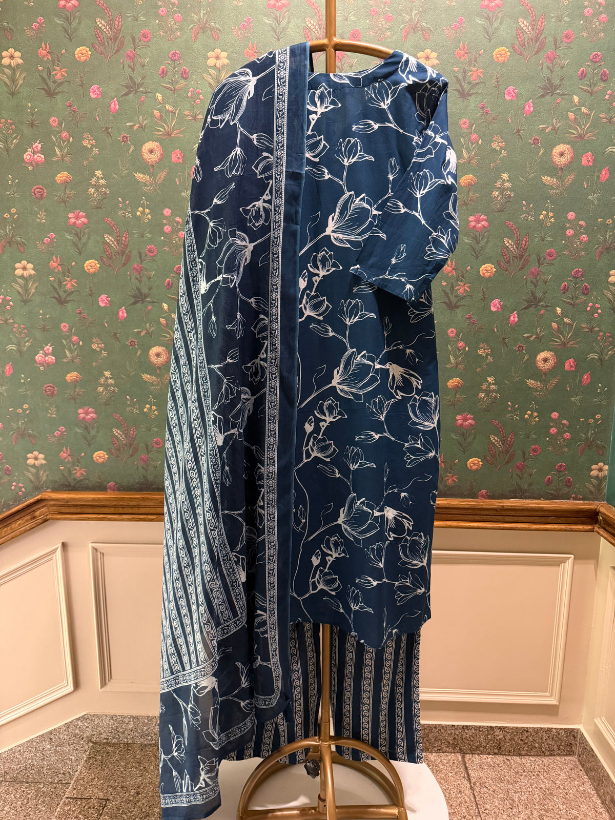 Blue Printed Suit Cotton Set | HER-728