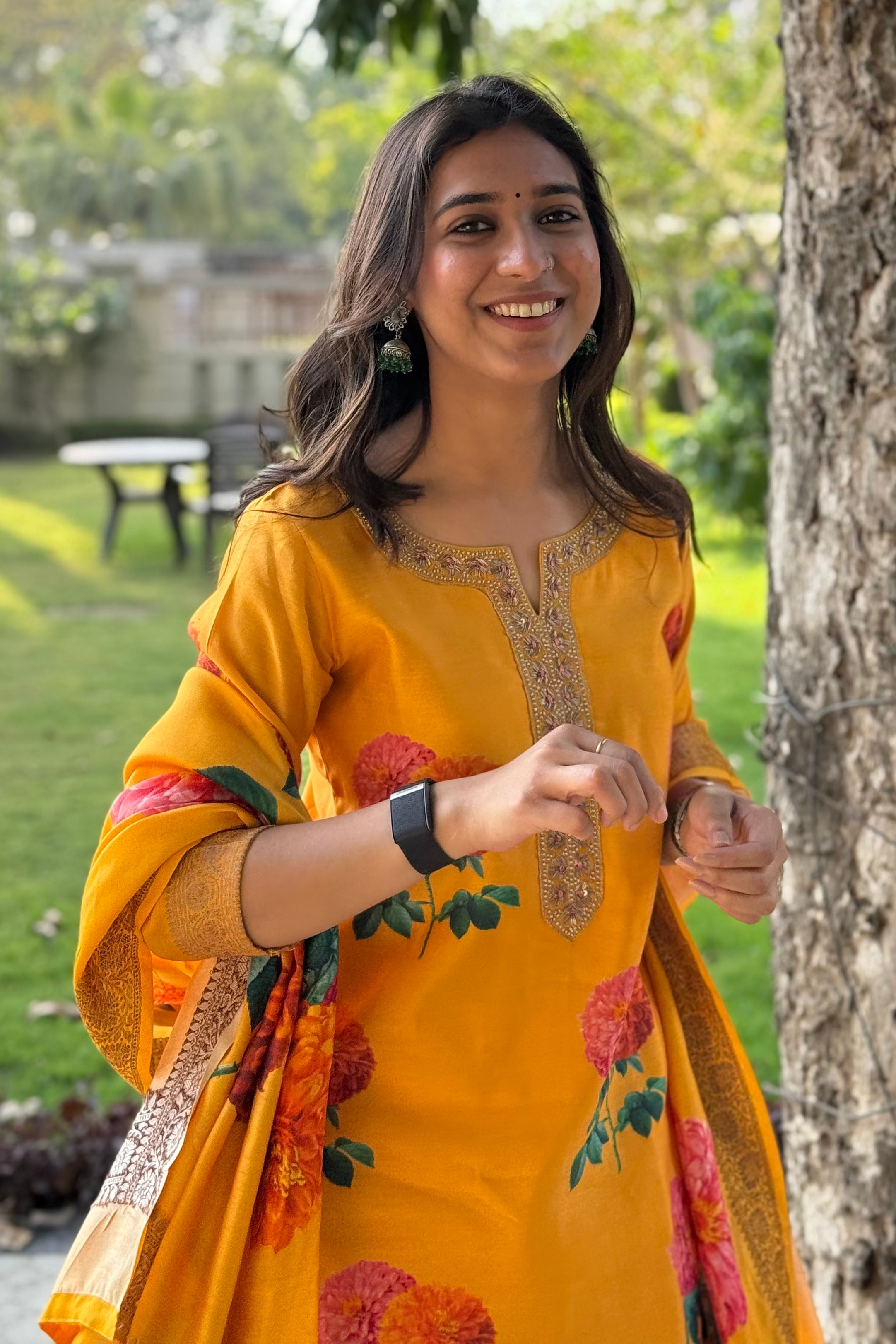 Yellow Floral Chanderi Suit Set | HER-608