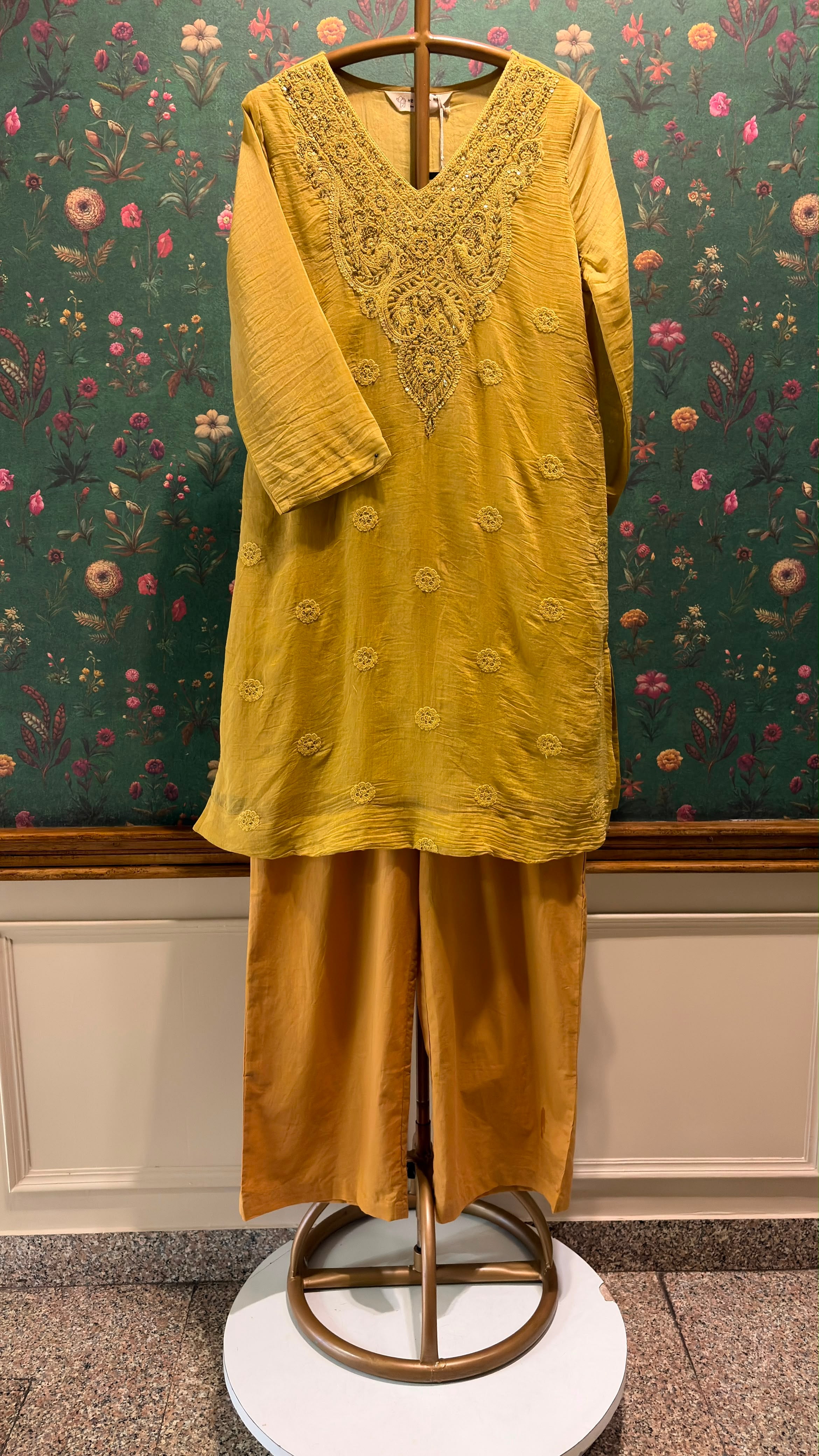 Mustard Yellow Mul-Chanderi Kurta Set