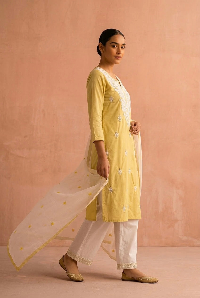 Pastel Yellow Chikankari Suit Set | HER-703