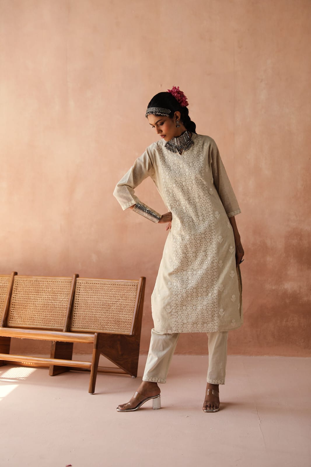 Ivory Chikankari Suit Set (with Pants)