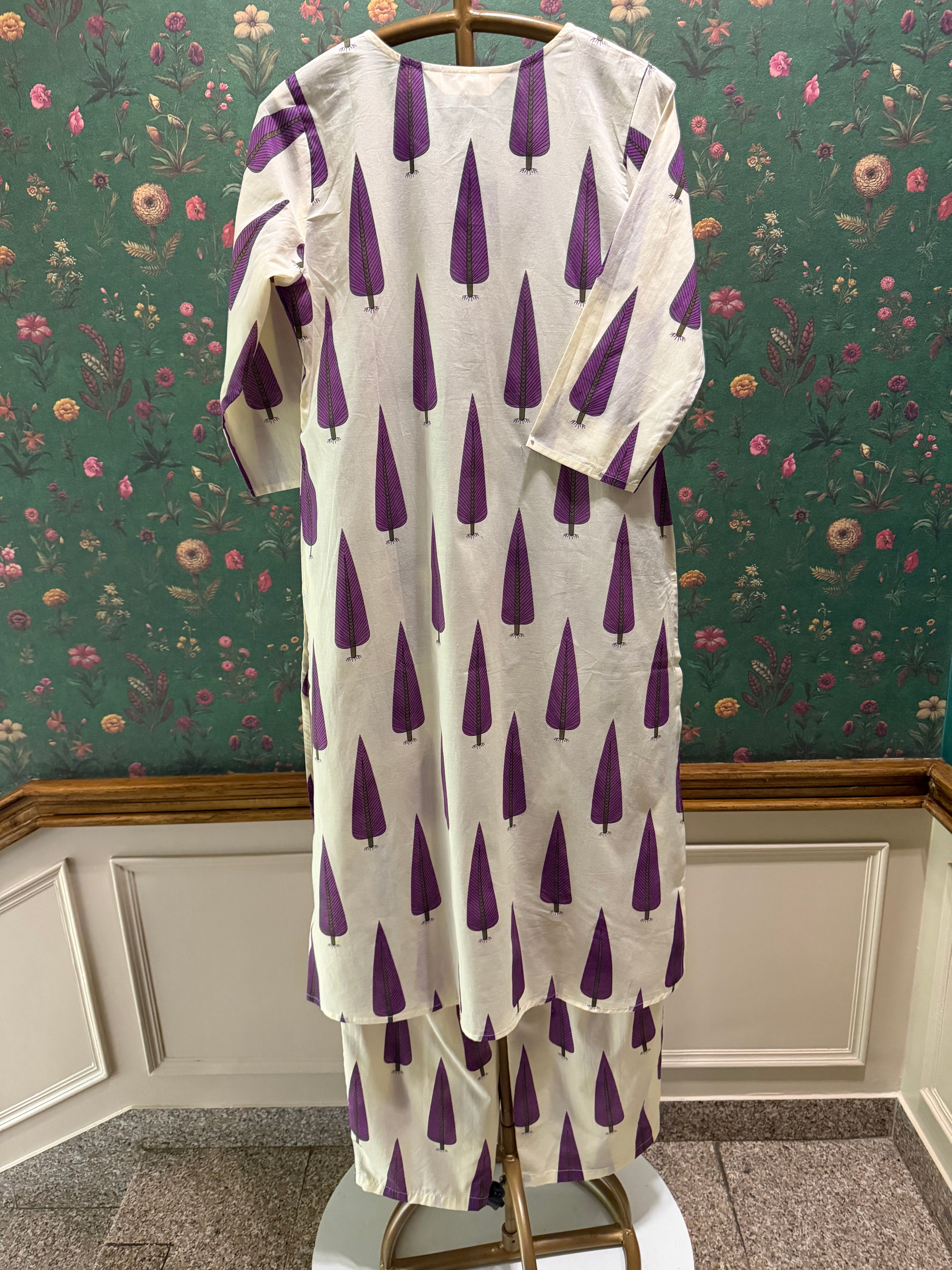 Purple Cotton Printed Kurta Set | HER-711