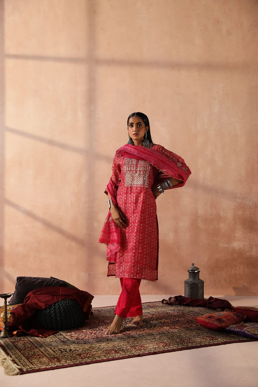 Dark Pink Chanderi Suit Set | HER-260