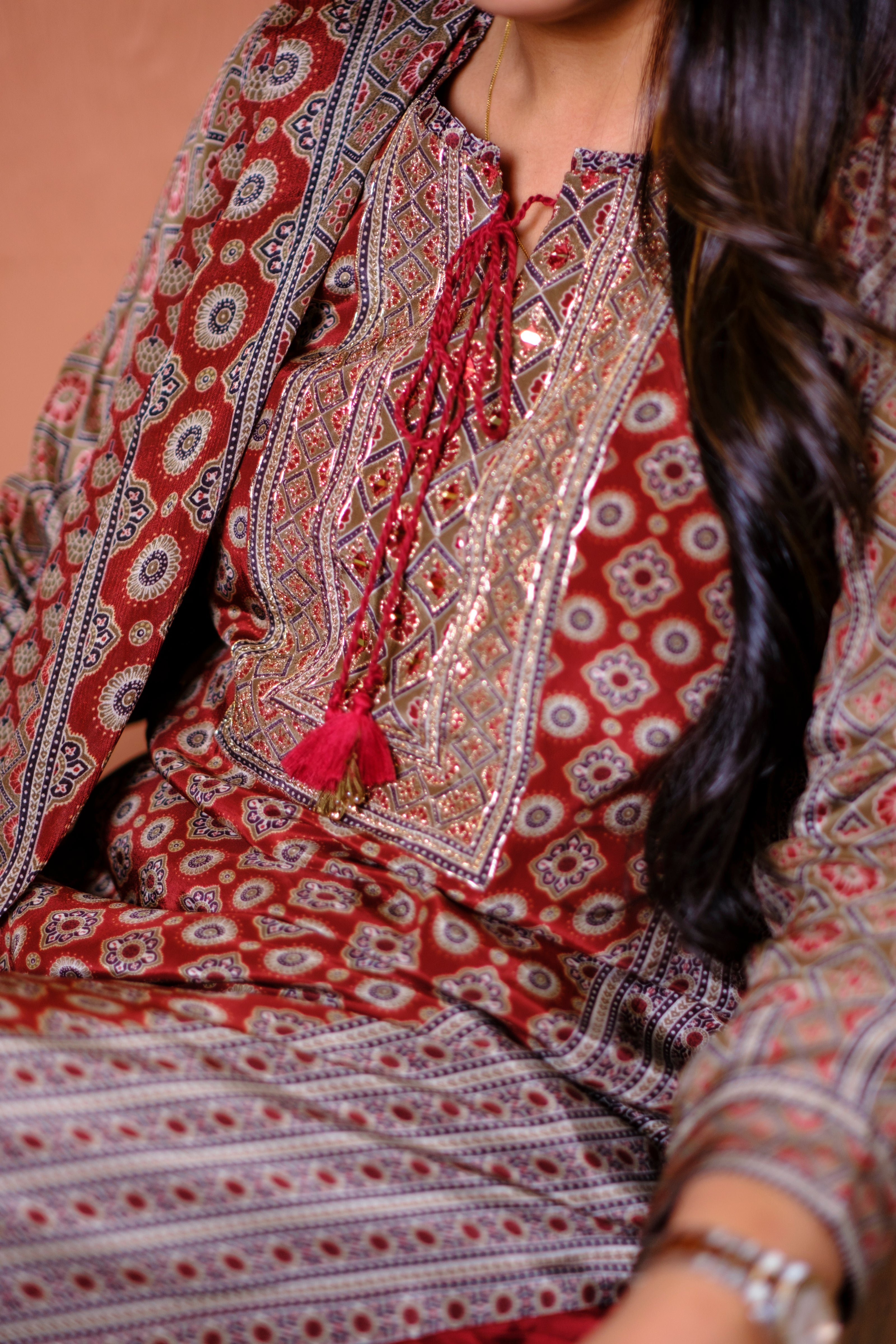 Rust Ajrakh Pure Crepe Suit Set | HER-634 x Navjeet Kaur