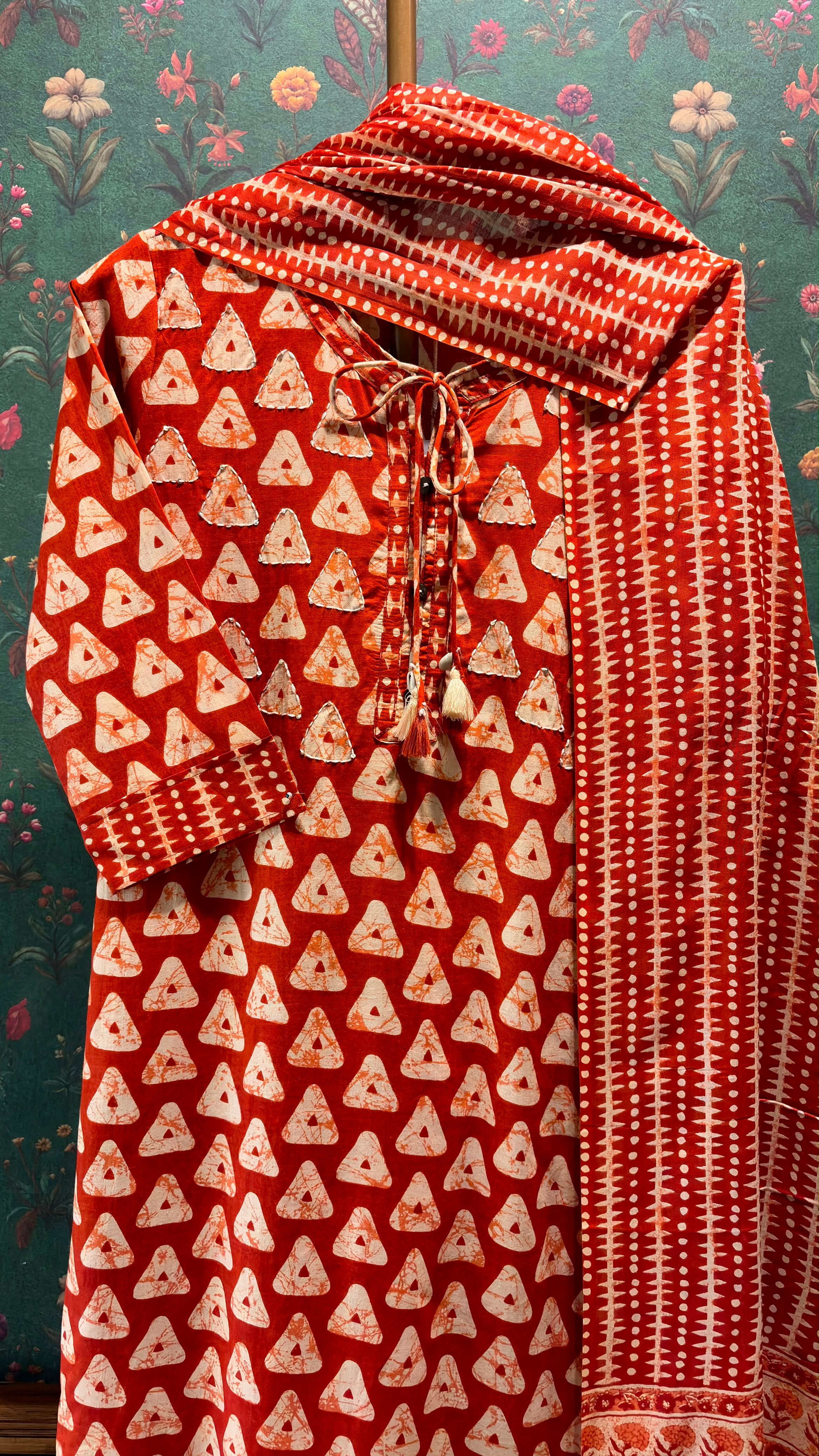 Rust Orange Printed Cotton Suit Set | HER-675