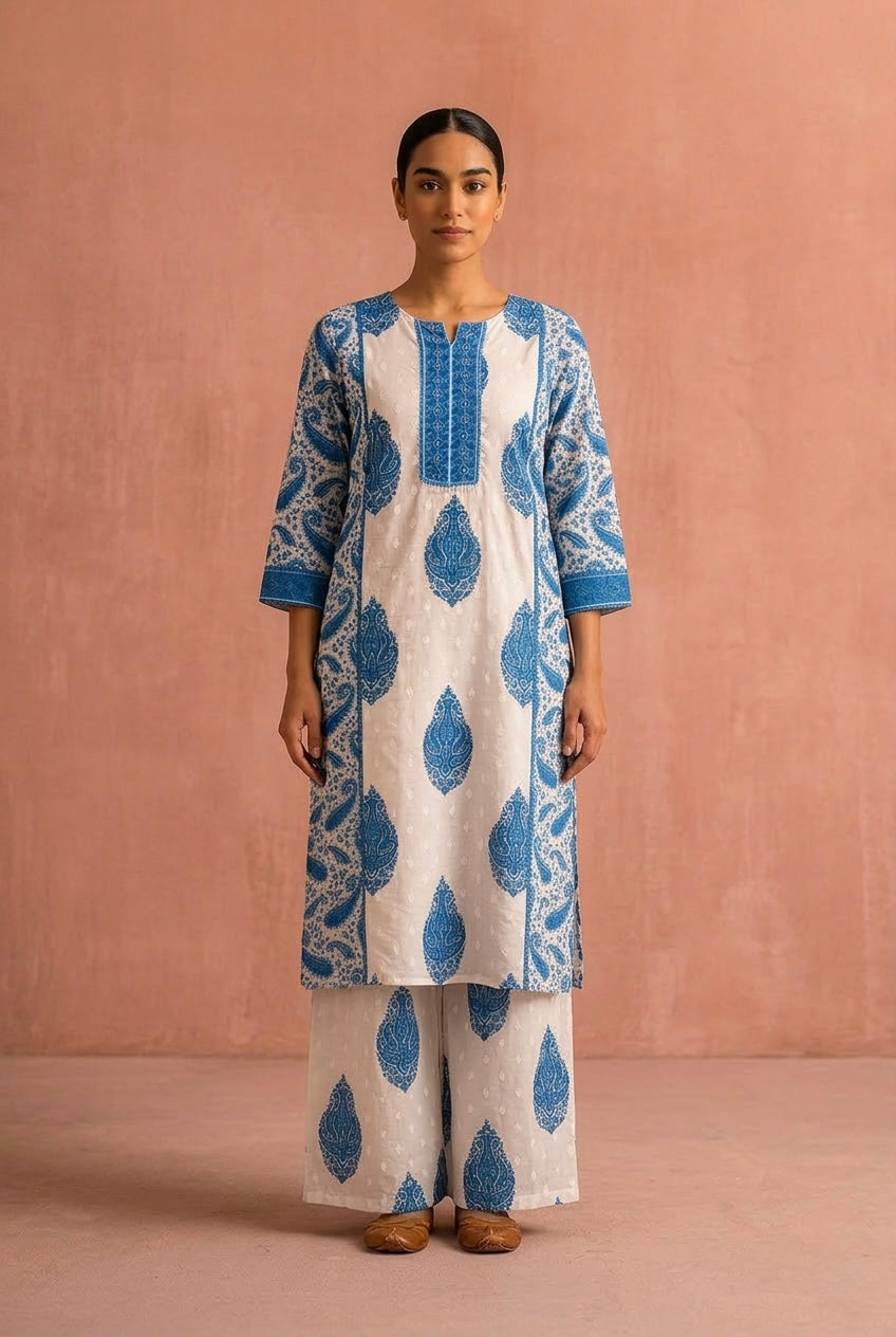 Zarifa Blue Cotton Suit Set | HER-717