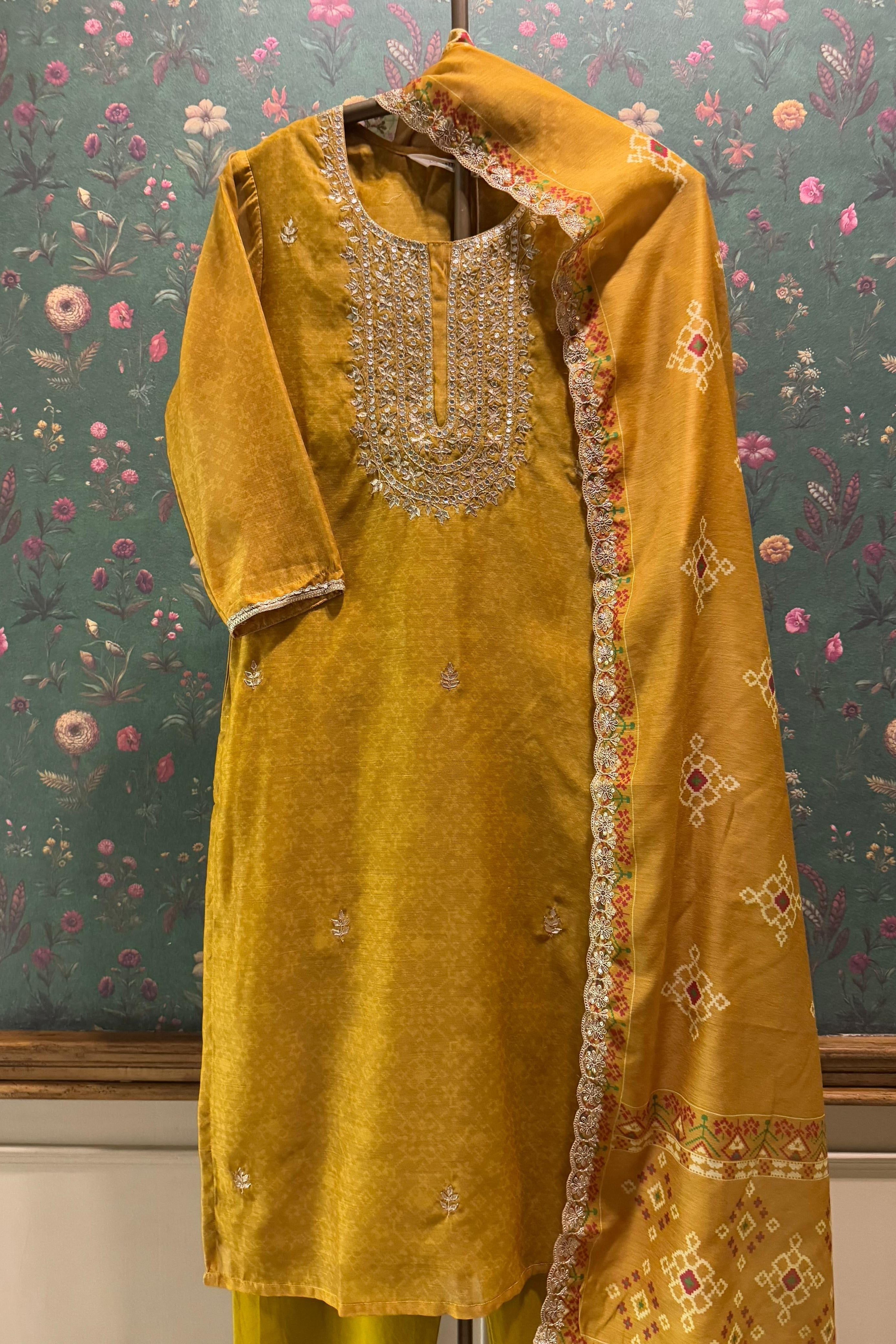 Falak Mustard Yellow Chanderi Suit Set | HER-413