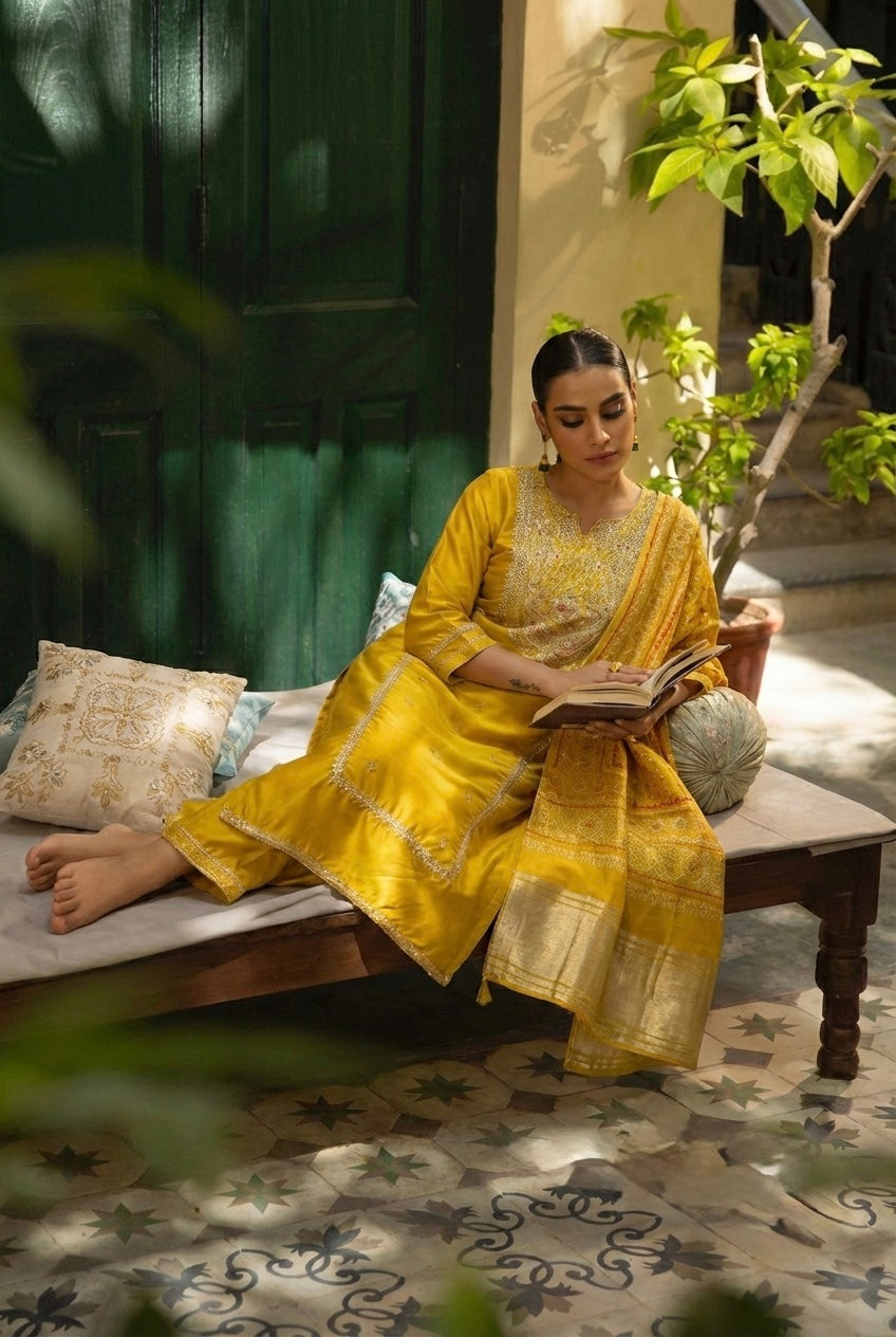 Rajrani Lime Yellow Festive Suit Set | HER-660