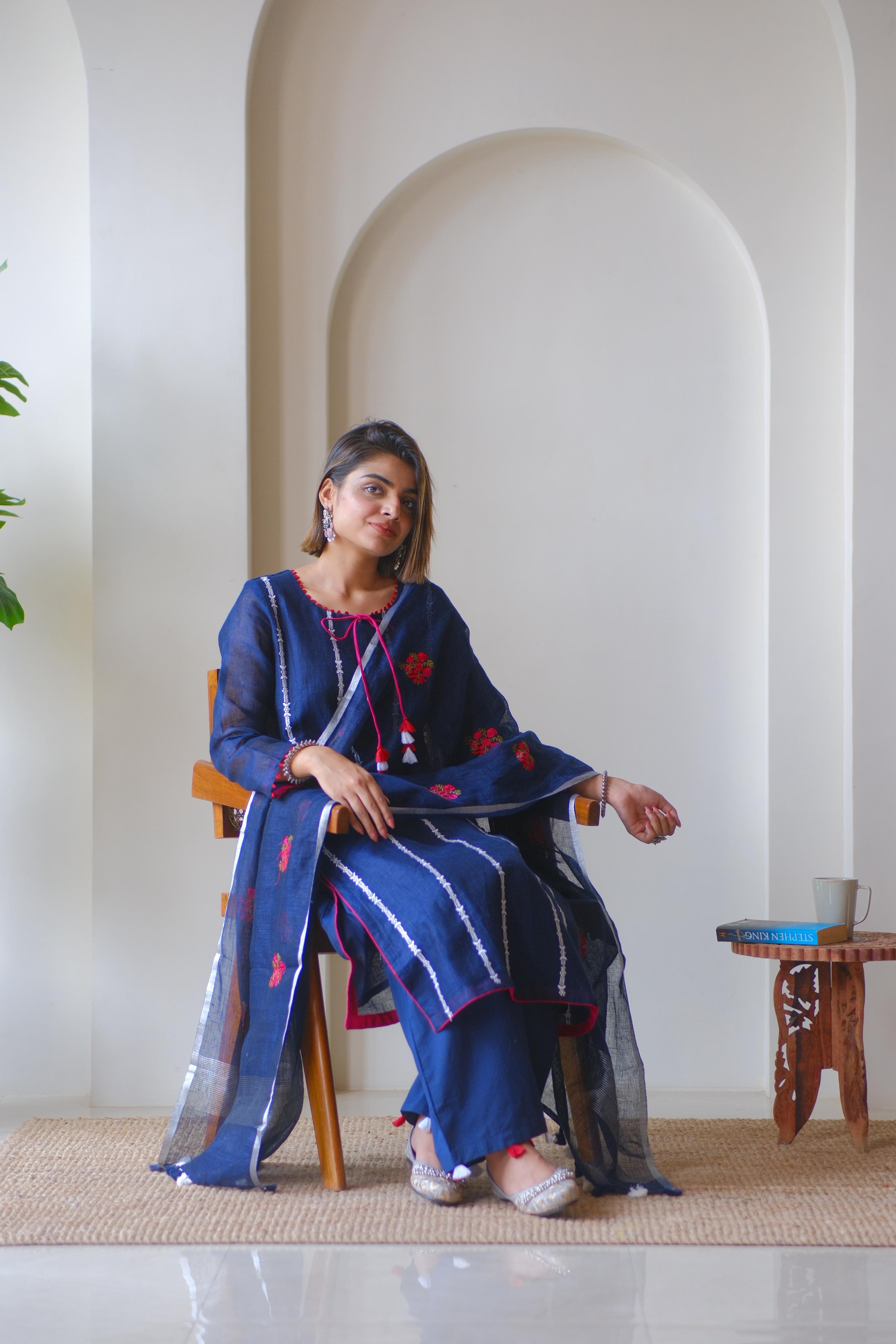 Neel Pushp Embroidered Linen Suit Set | HER-610