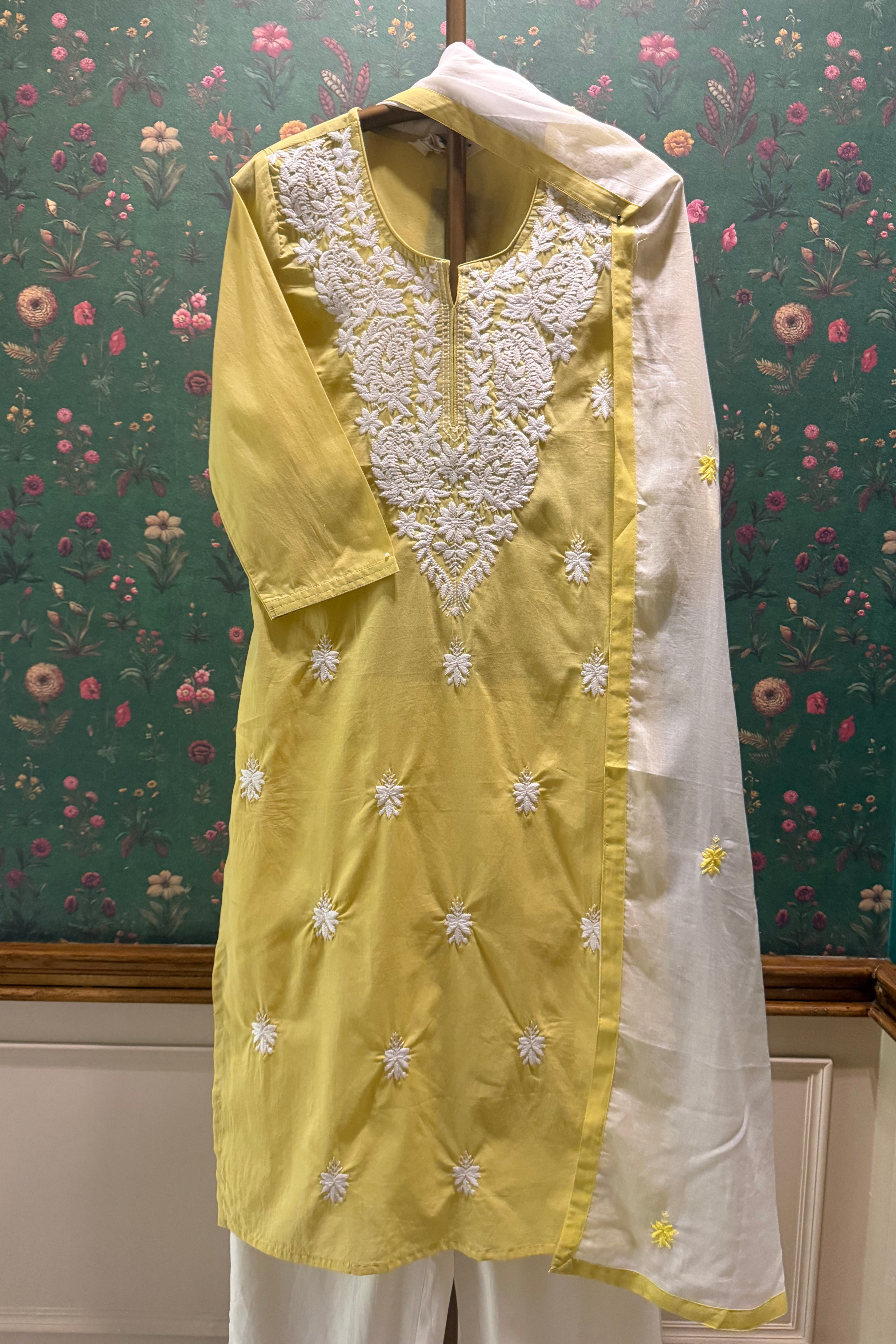 Pastel Yellow Chikankari Suit Set | HER-703