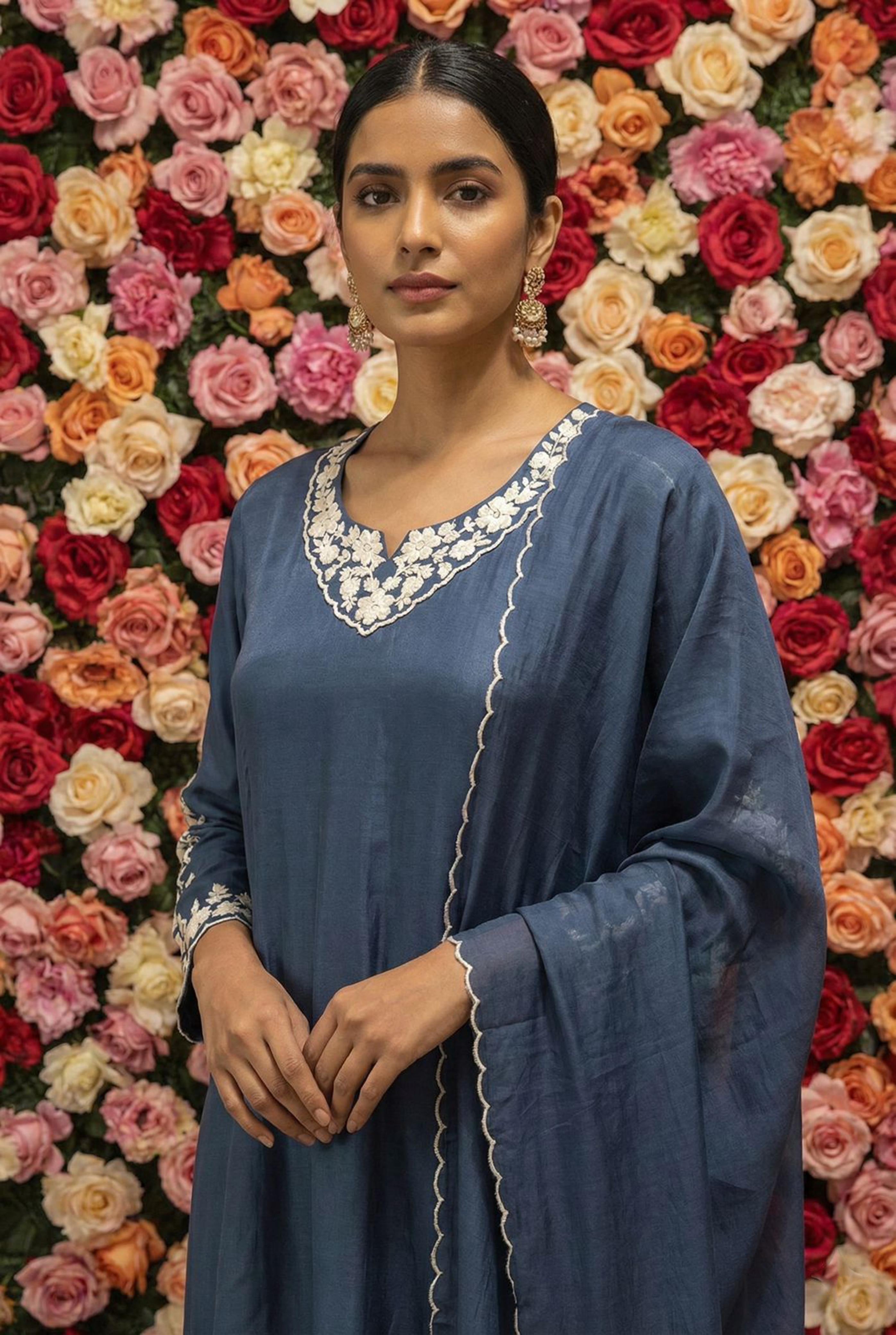 Zariyah Blue Embroidered Suit Set | HER-588