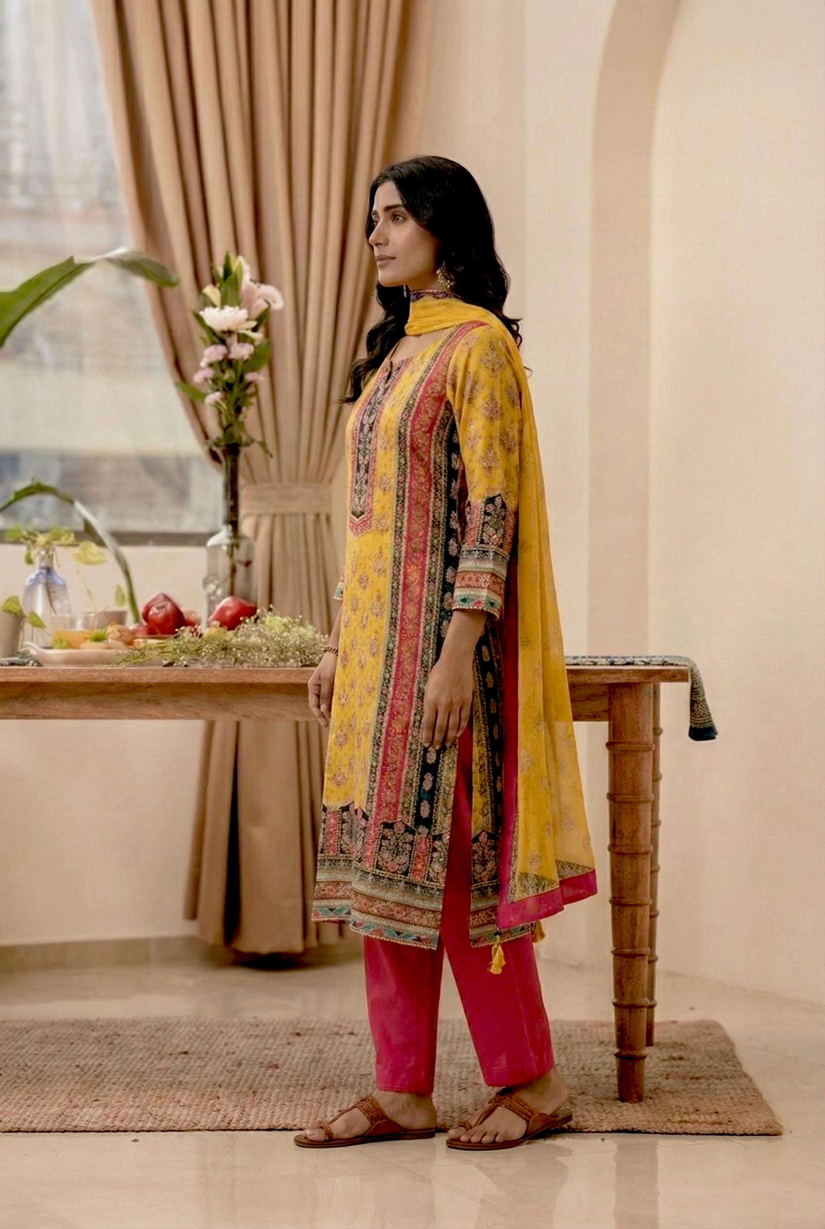 Mustard Yellow Muslin Suit Set | HER-453