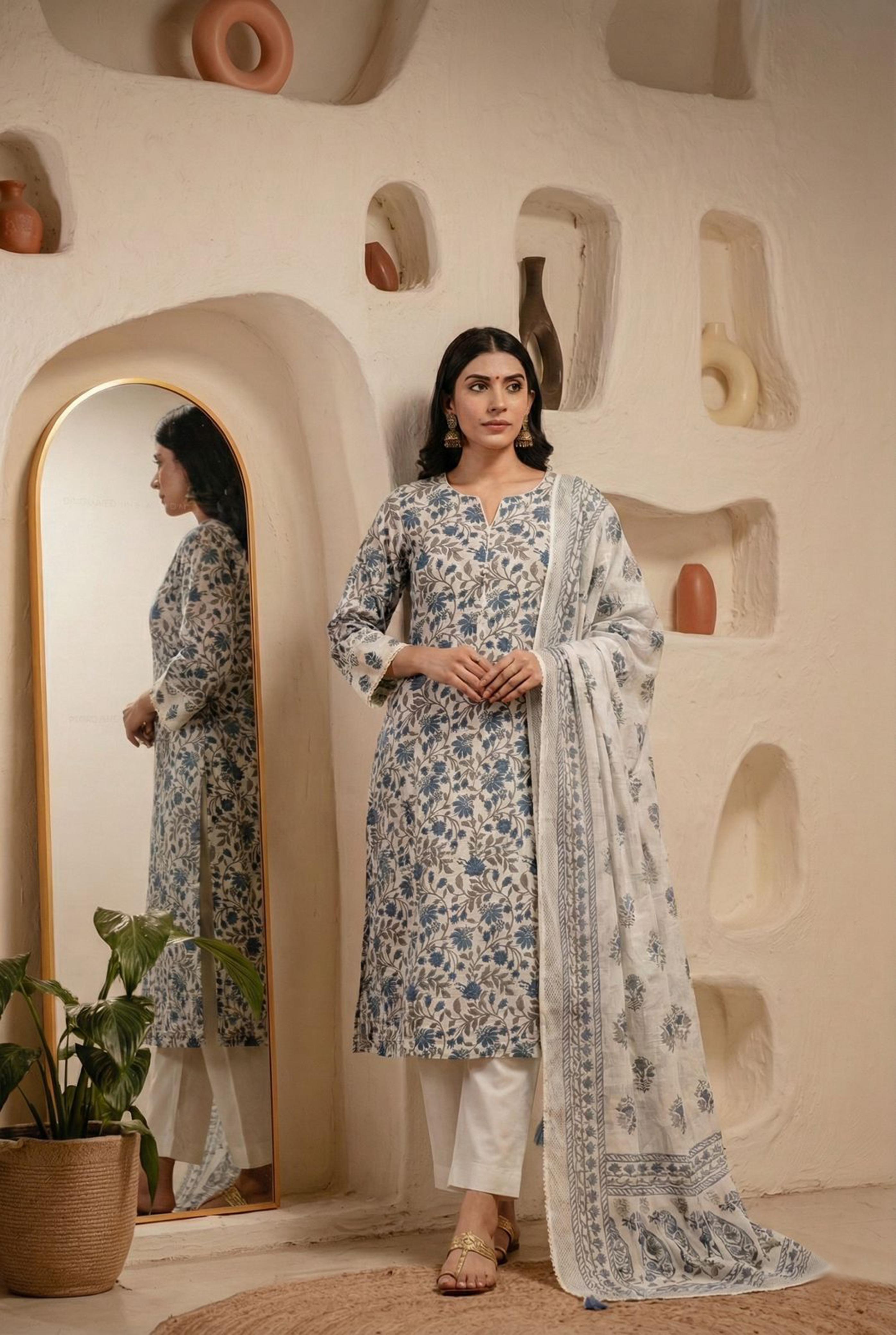 Neelam Handblock Cotton Suit Set | HER-458