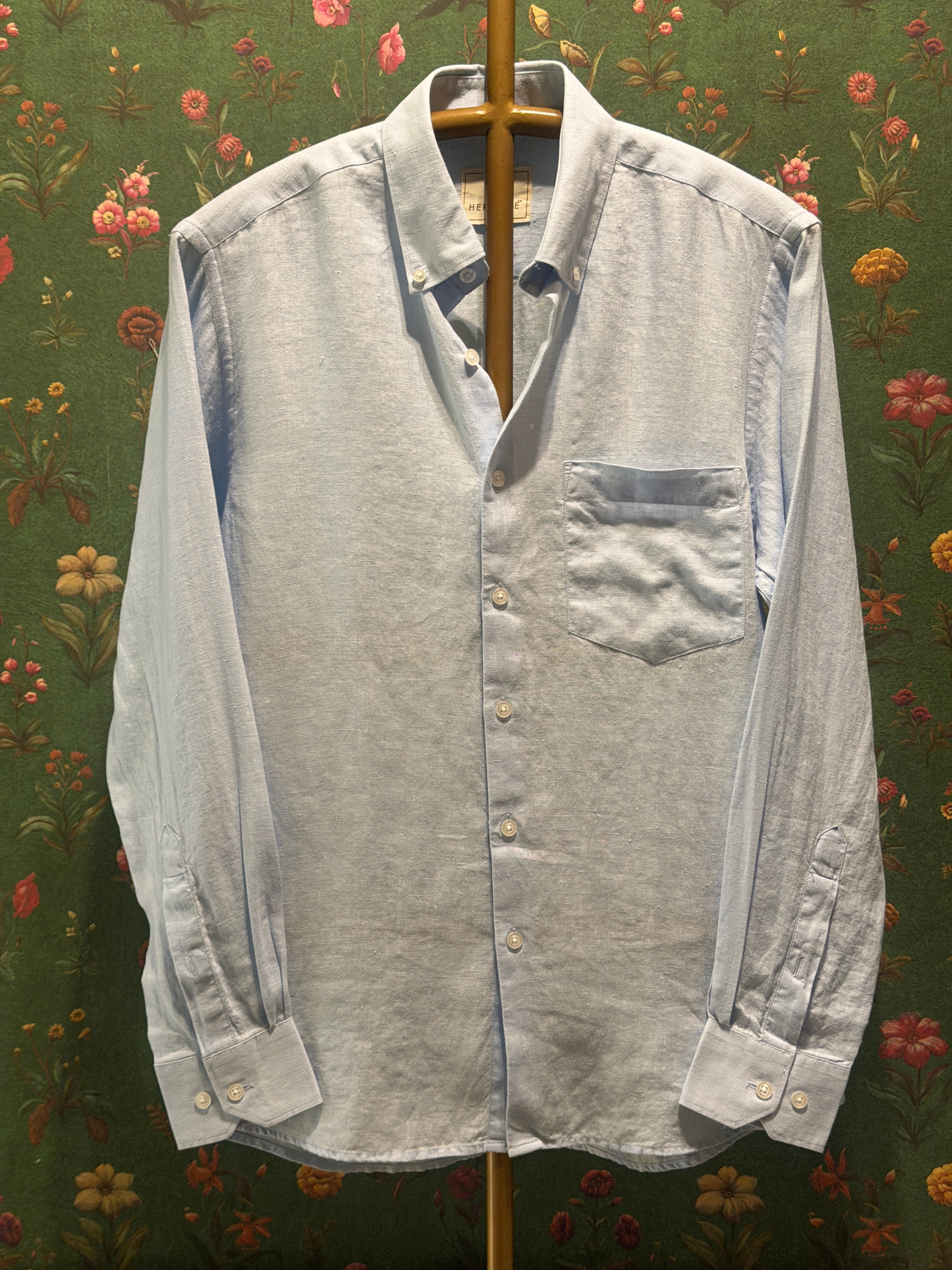 Pastel Blue Men’s Pure Linen Full Sleeves Shirt
