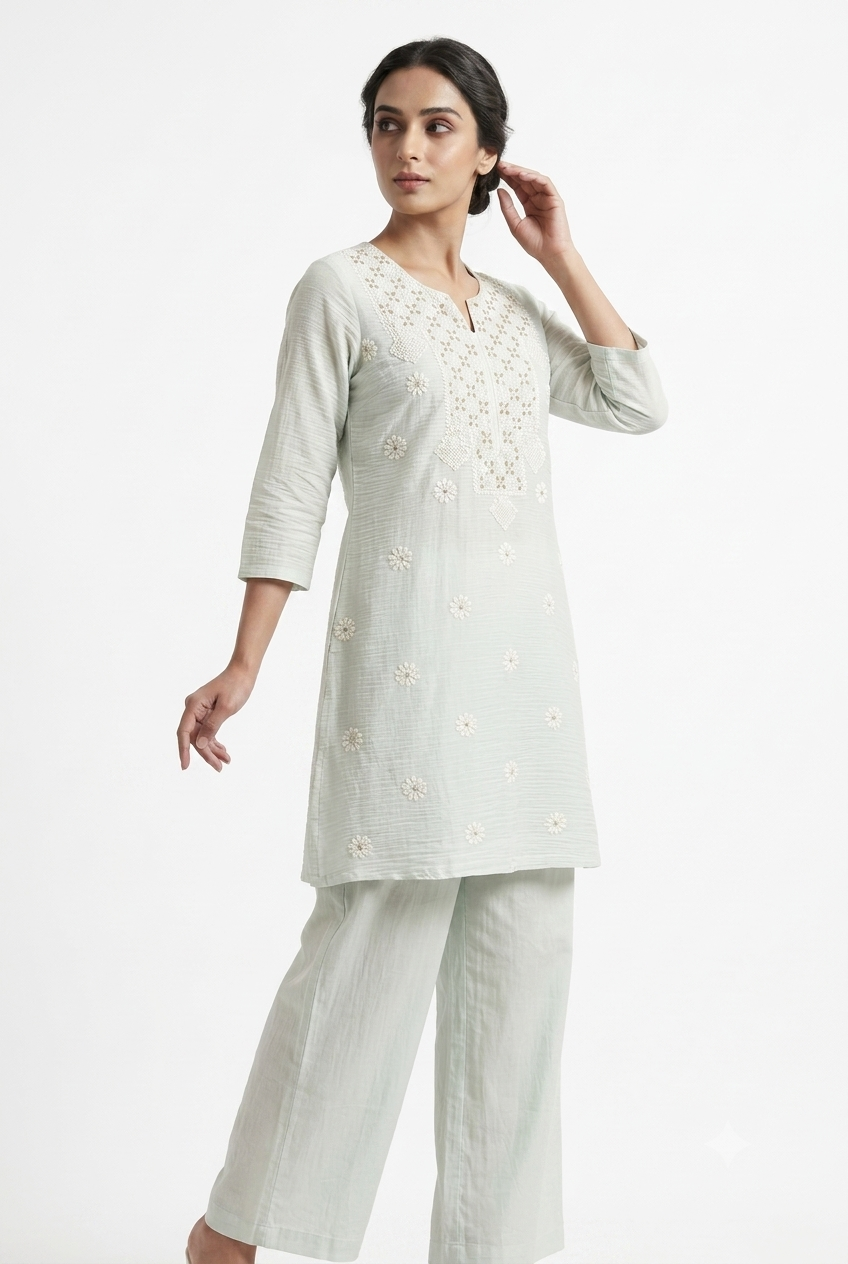 Pastel Blue Embroidered Kurta/Co-ord Set | HER-779