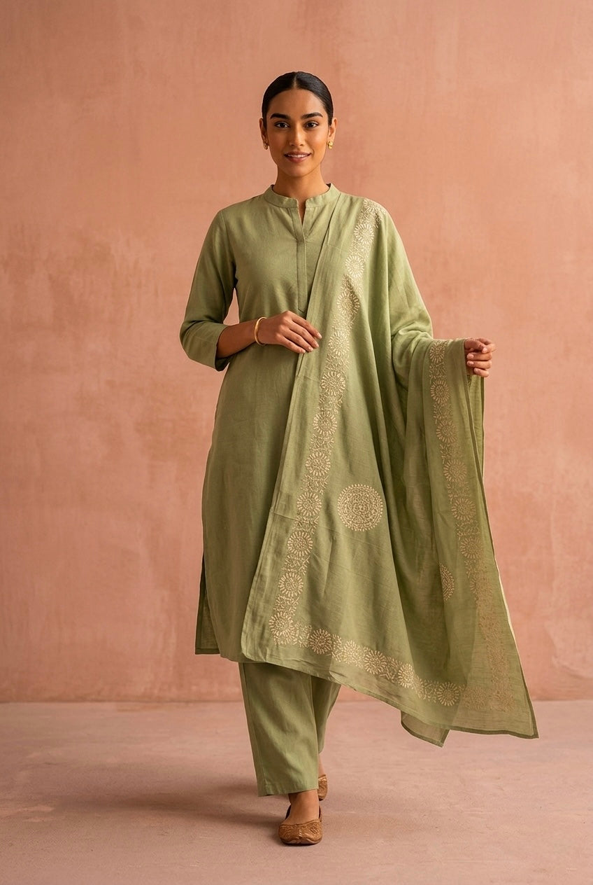 Olive Green Minimal Suit Set | HER-704