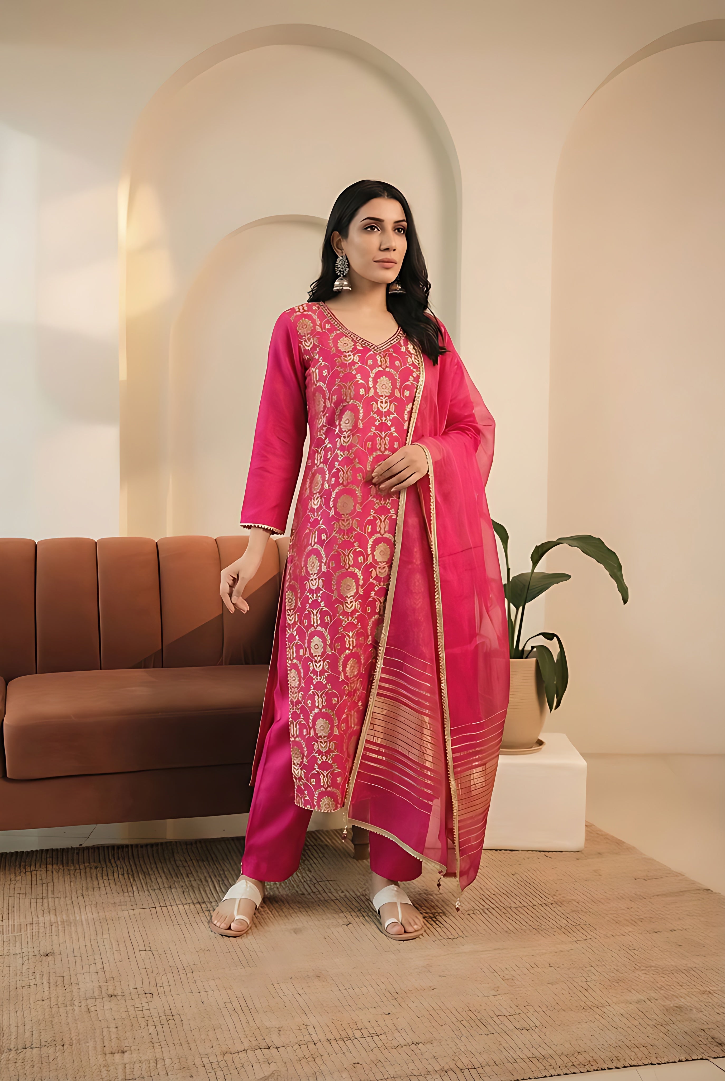 Rangrez Pink Banarasi Brocade Suit Set | HER-562 PINK