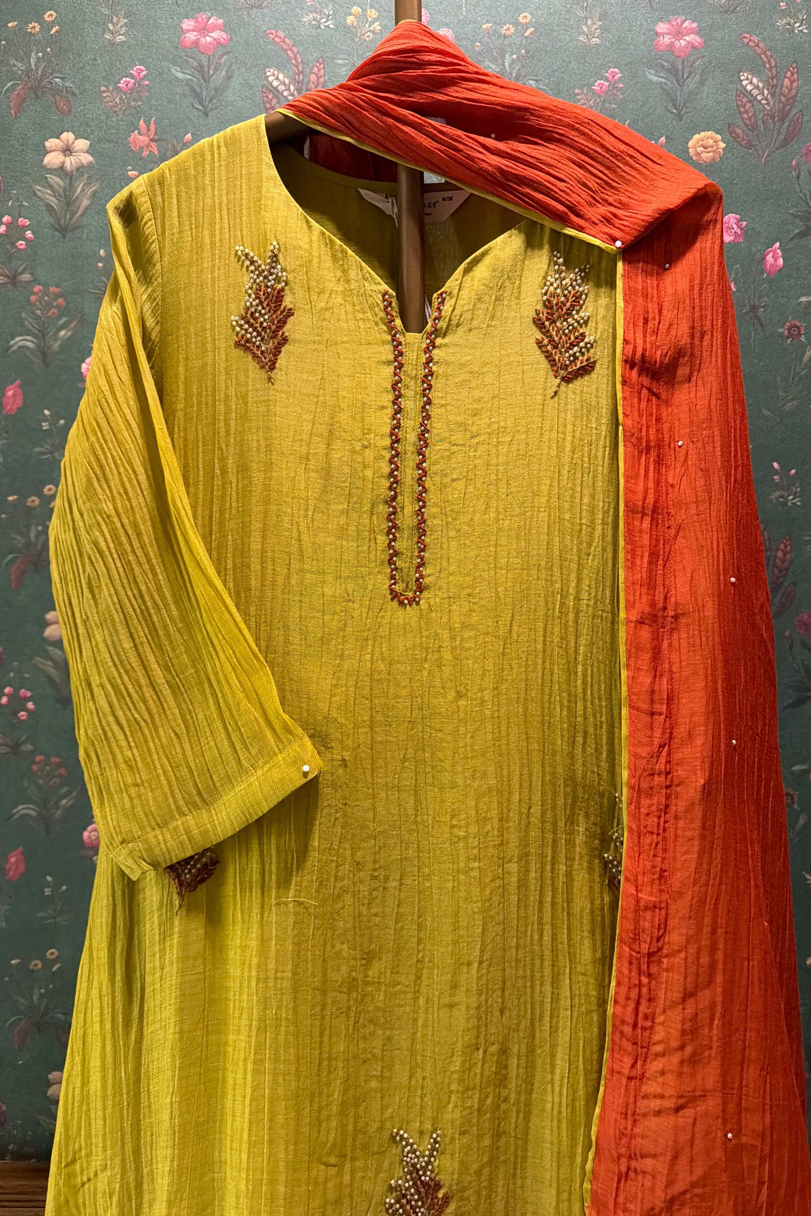 Vanyara Lime Green A-Line Mul Chanderi Suit Set | HER-625
