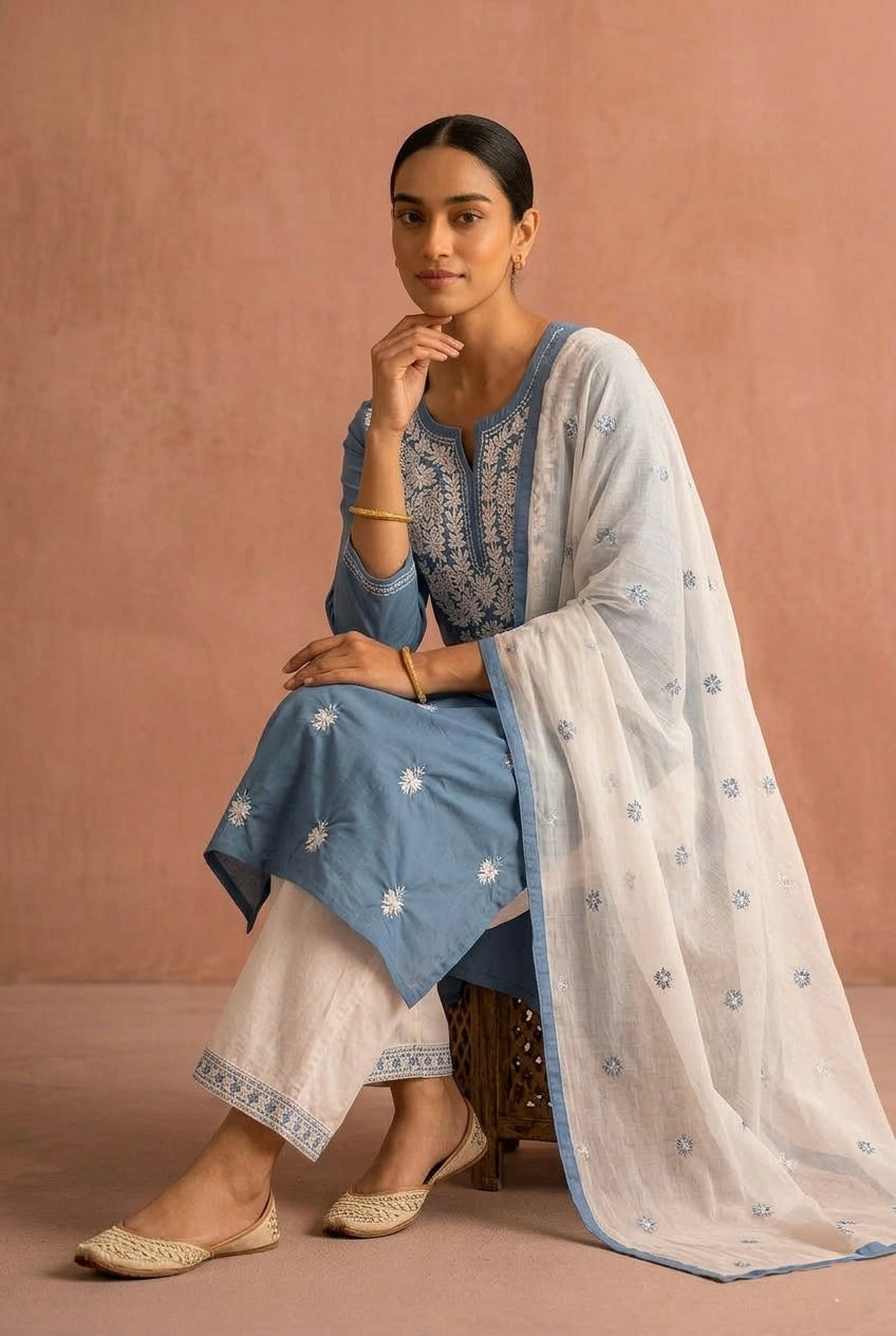 Blue Chikankari Suit Set | HER-703