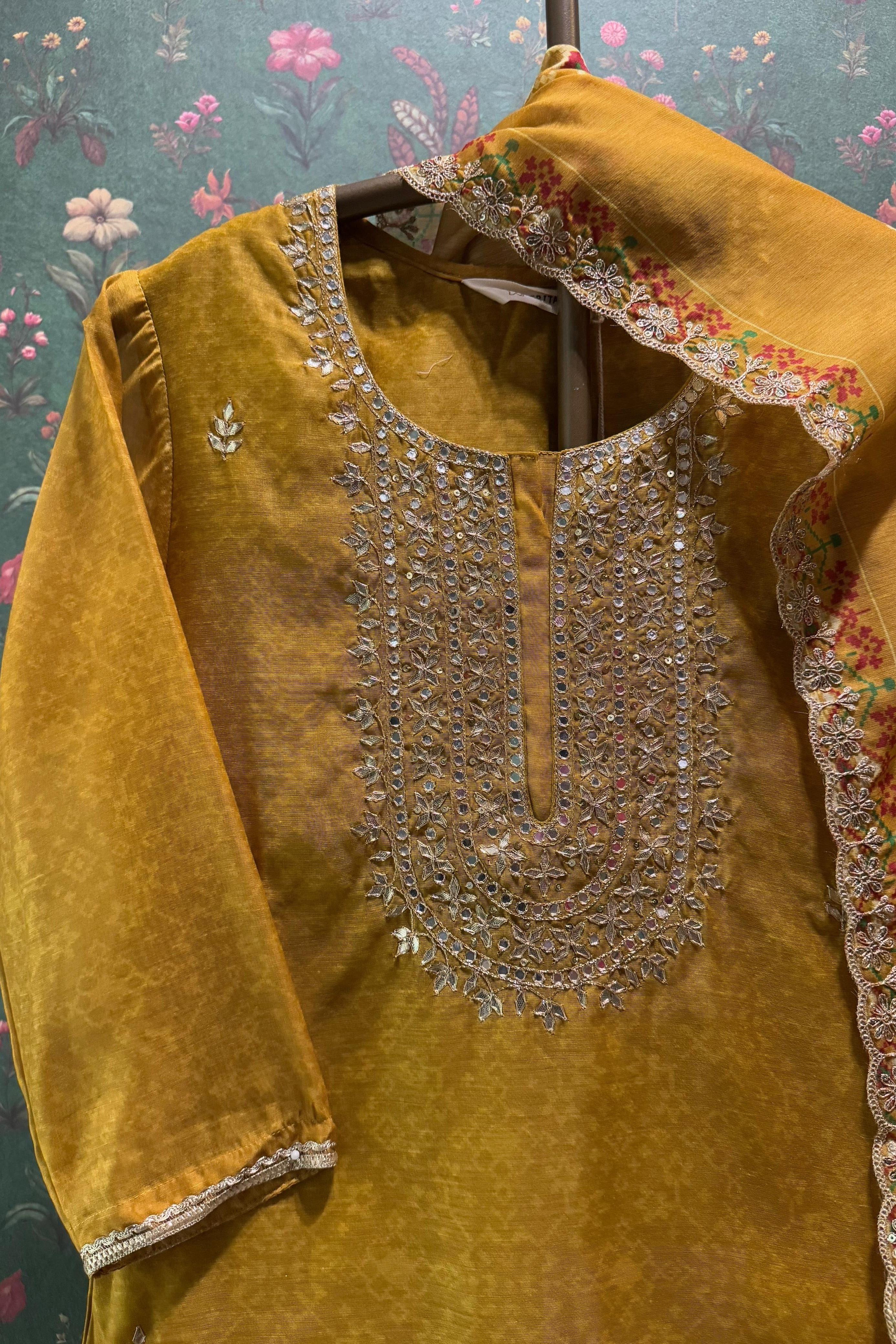 Falak Mustard Yellow Chanderi Suit Set | HER-413