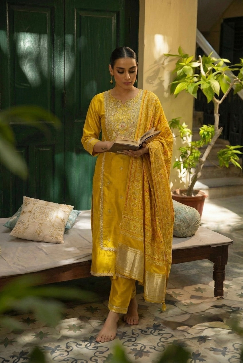 Rajrani Lime Yellow Festive Suit Set | HER-660