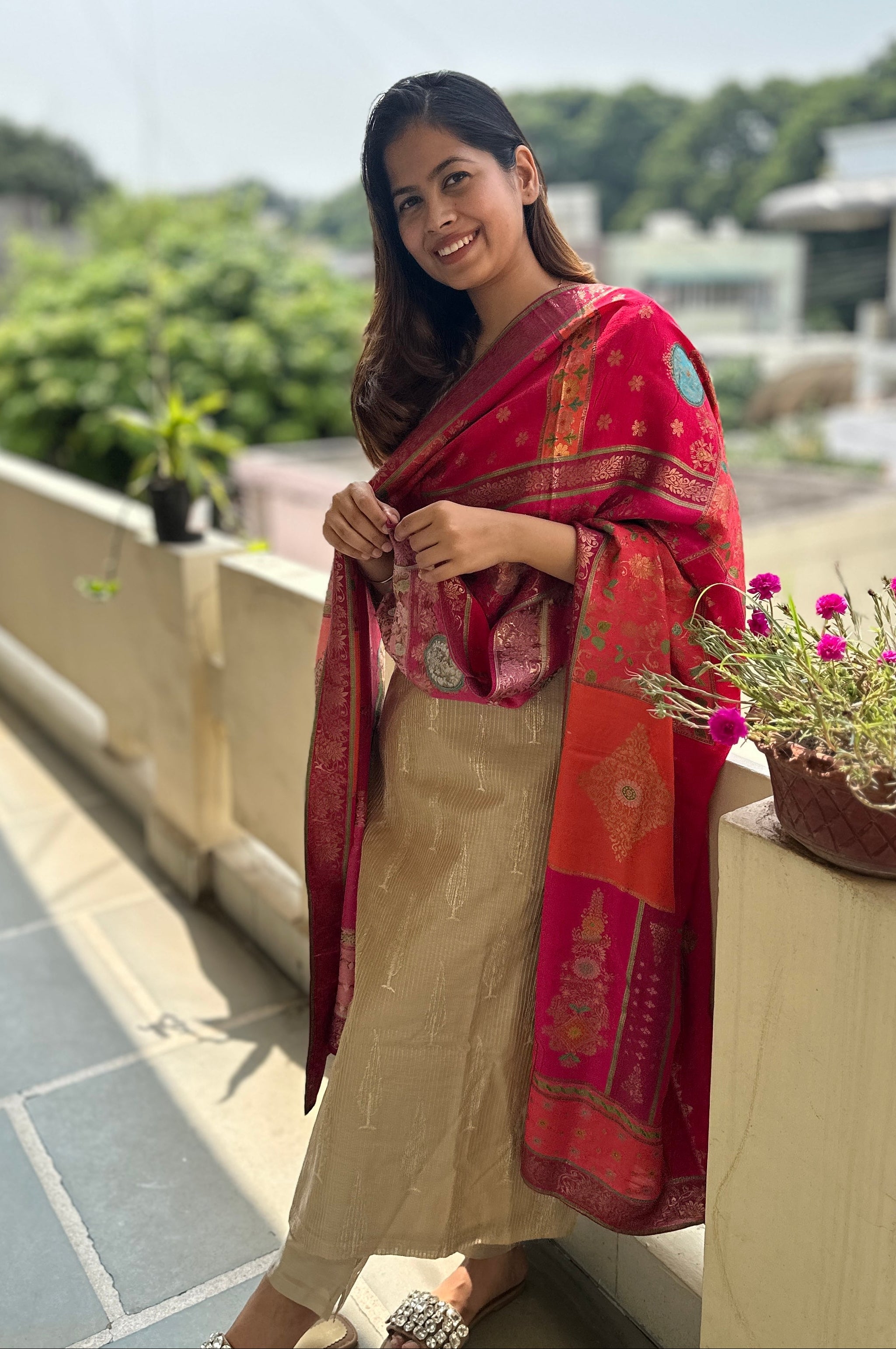 Zayna Gold Chanderi Suit Set with Banarasi Dupatta | HER-486