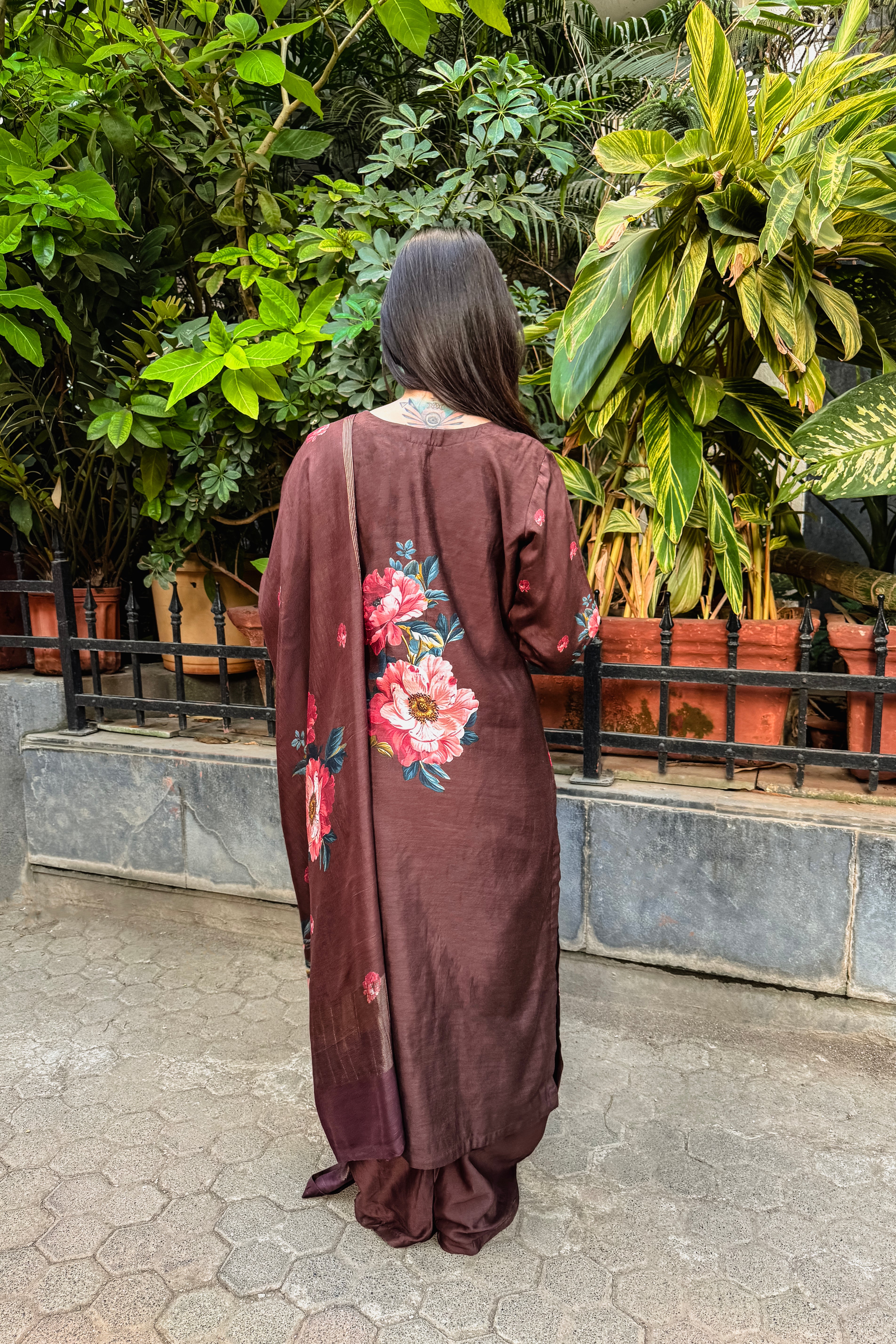 Noorbagh Deep Cocoa Brown Chanderi Suit Set x Noorin Sha | HER-603