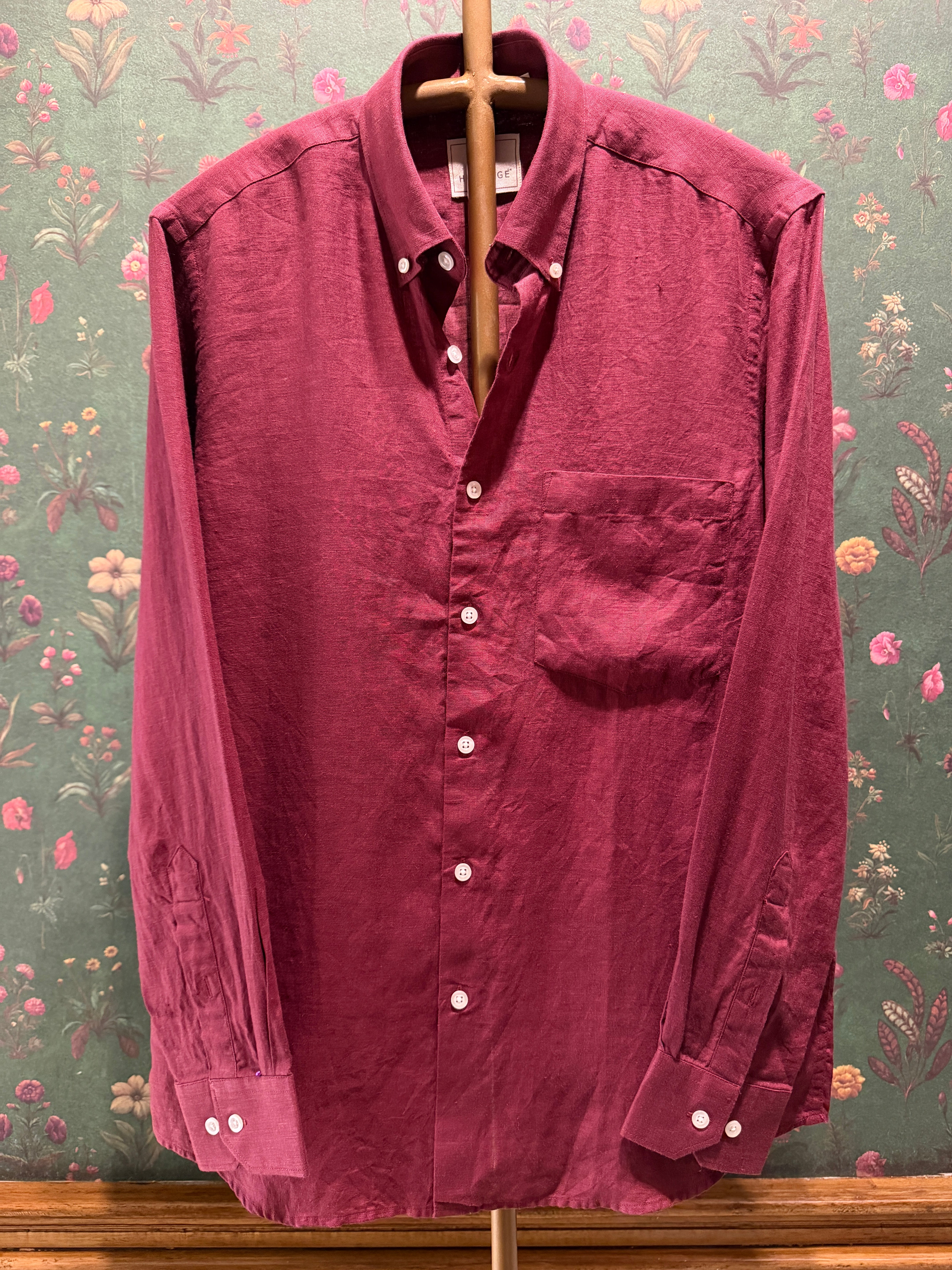 Men’s Wine Pure Linen Full Sleeves Shirt