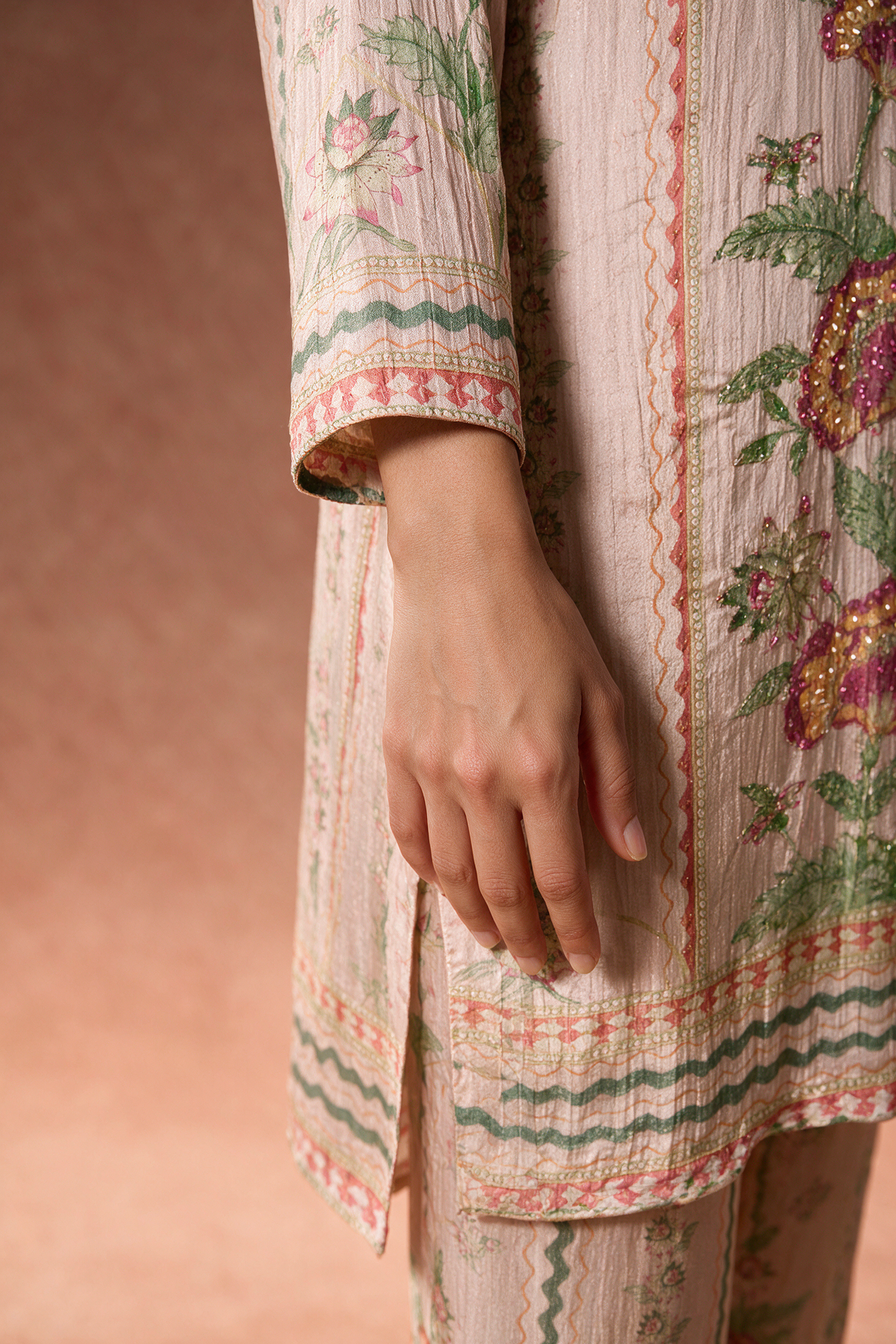 Blush Pink Floral Tissue Suit Set