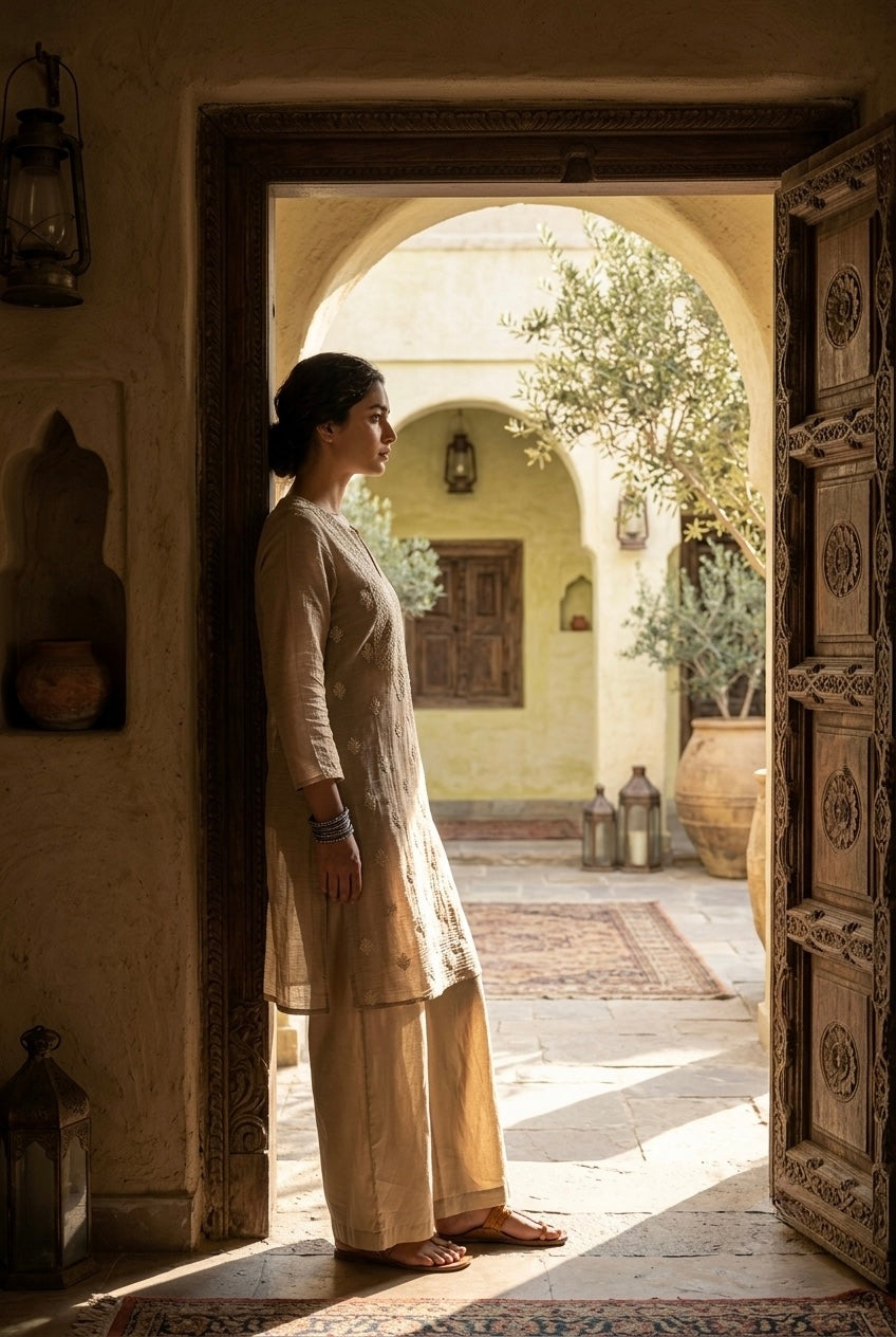 Sand Beige Mul-Chanderi Kurta Set