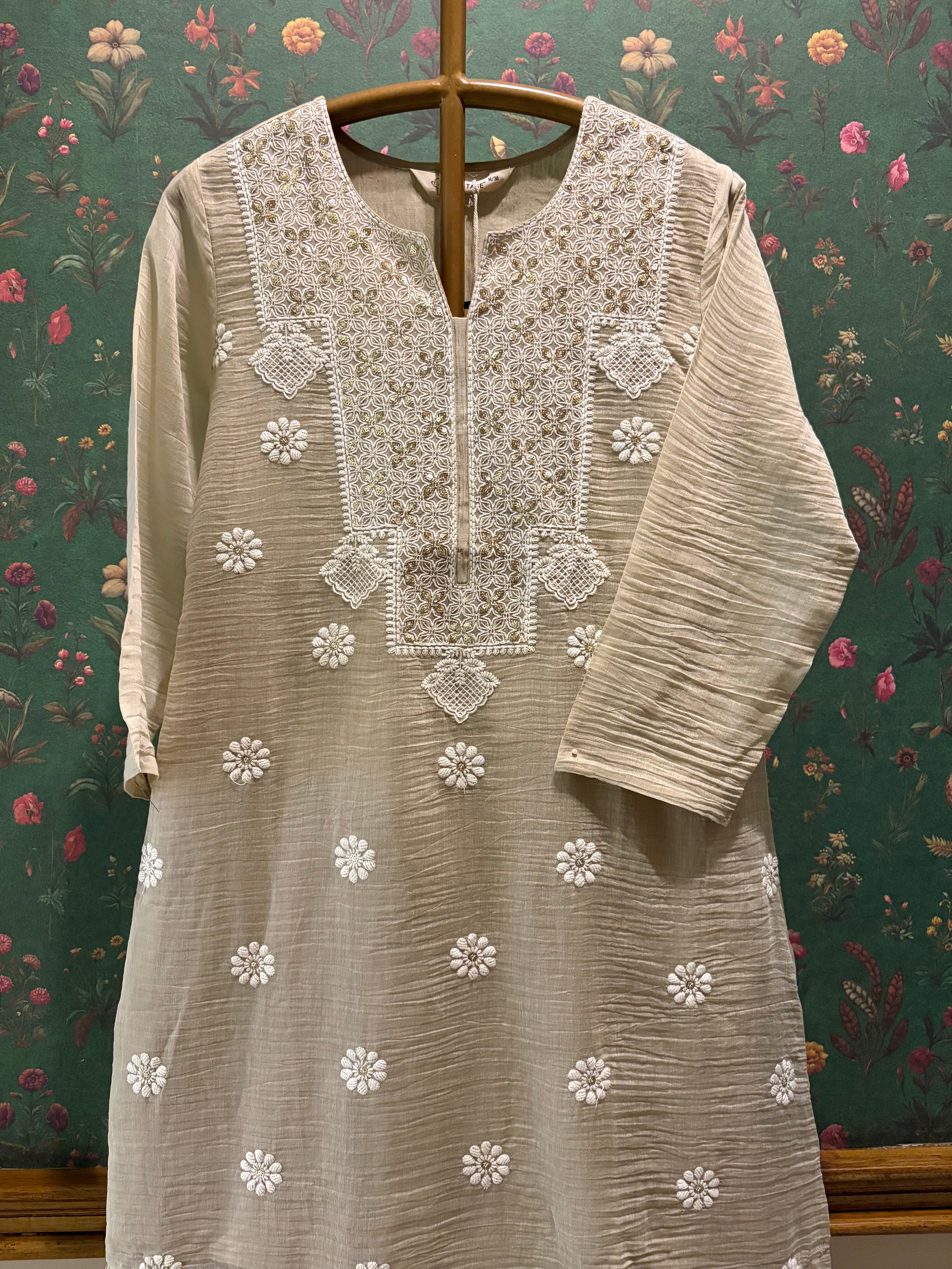 Sand Beige Embroidered Kurta/Co-ord Set | HER-779