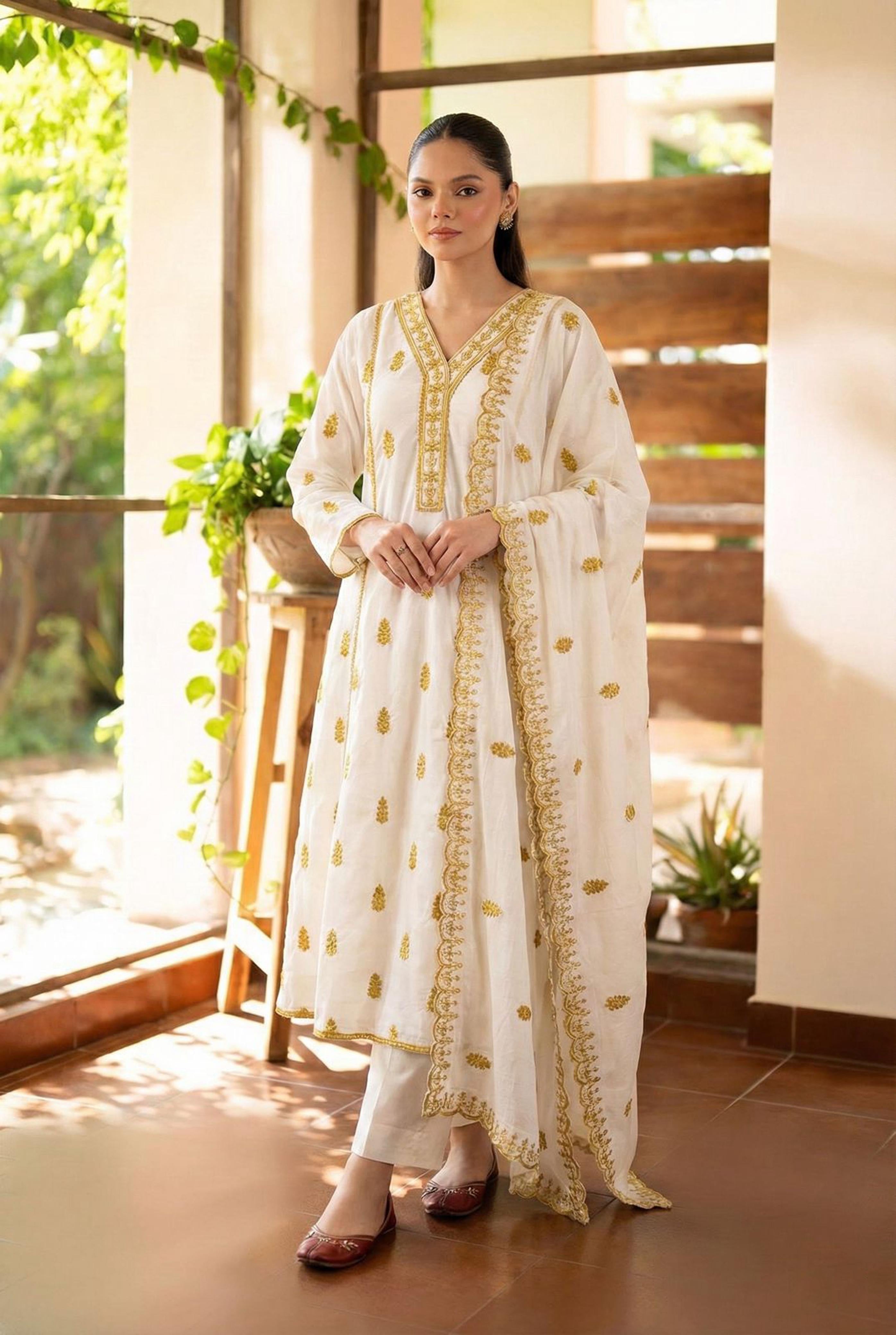 Ivory Cotton Charm Suit Se, Yellow | HER-514