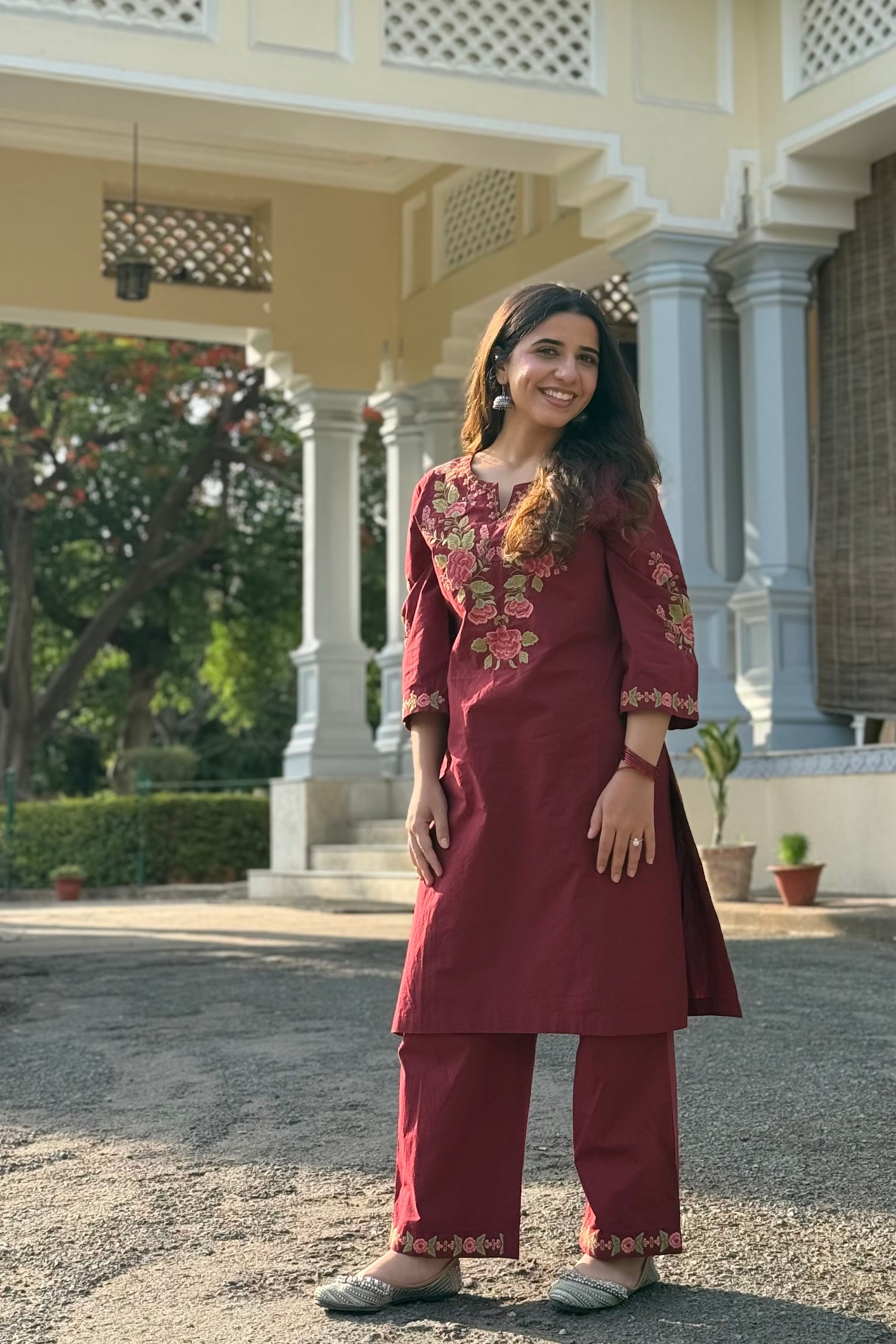 Berry Red Embroidered Kurta Set | HER-721