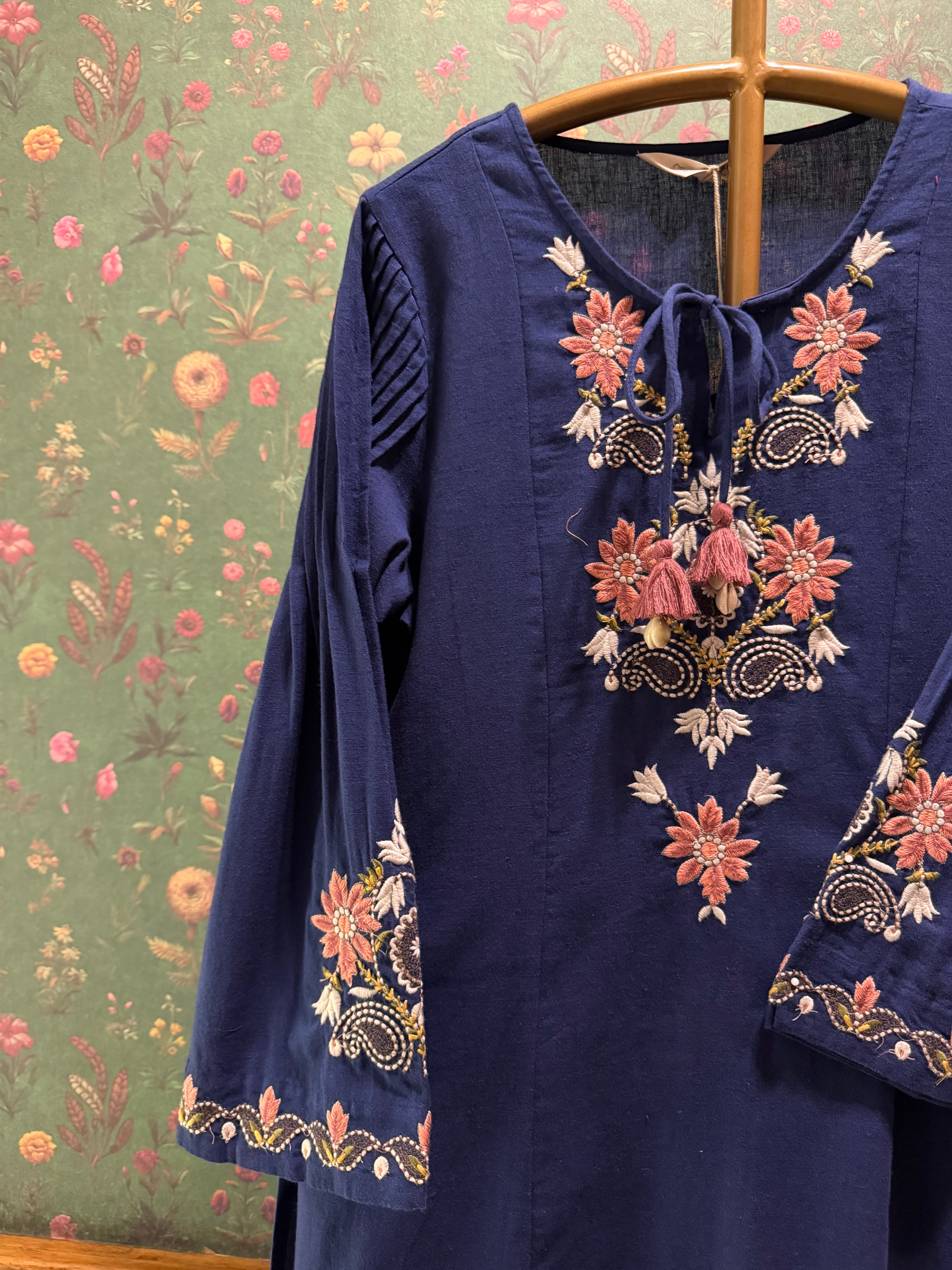Blue Embroidered A-Line Kurta Set | HER-723