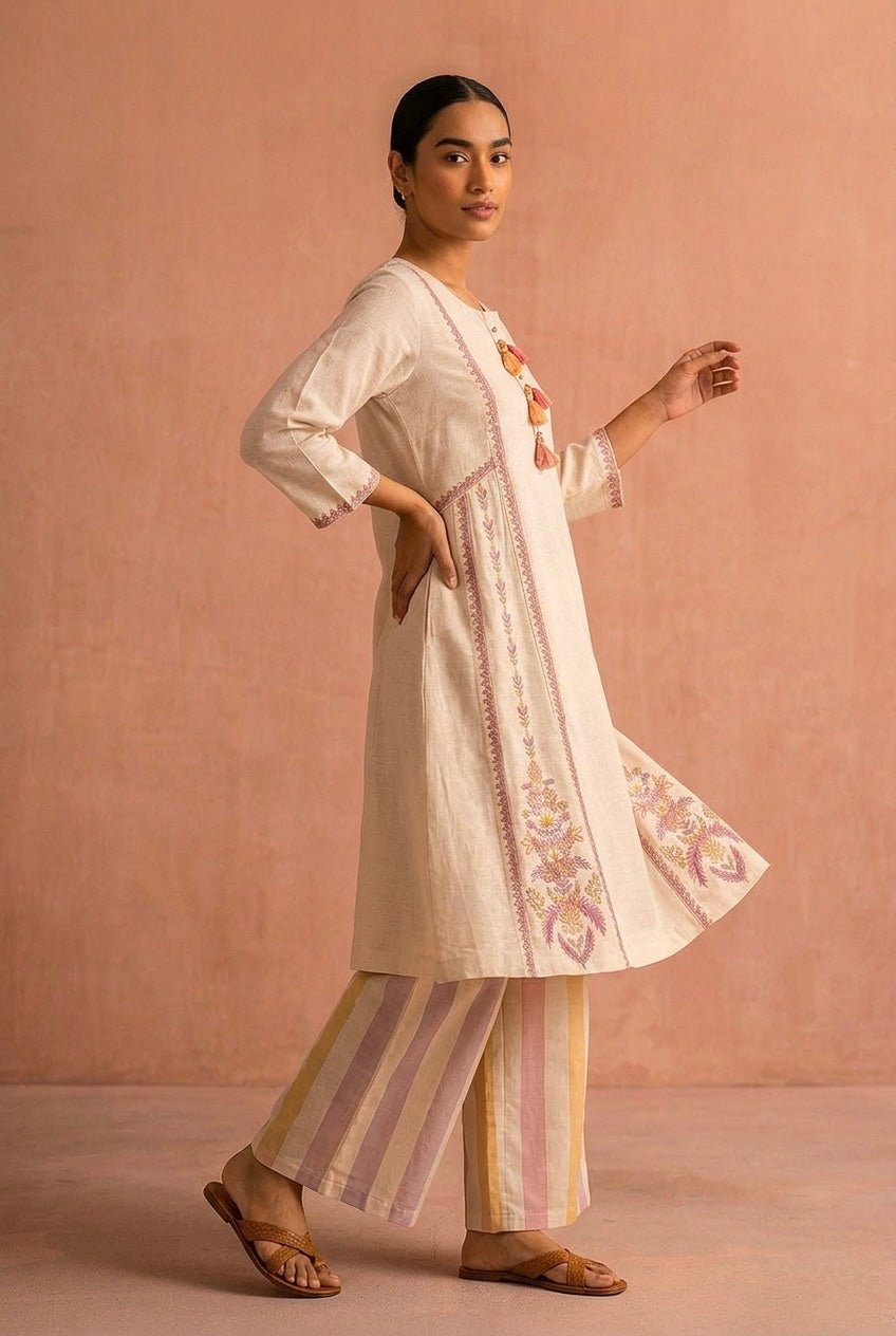 Ivory Embroidered A-Line Kurta Set | HER-628