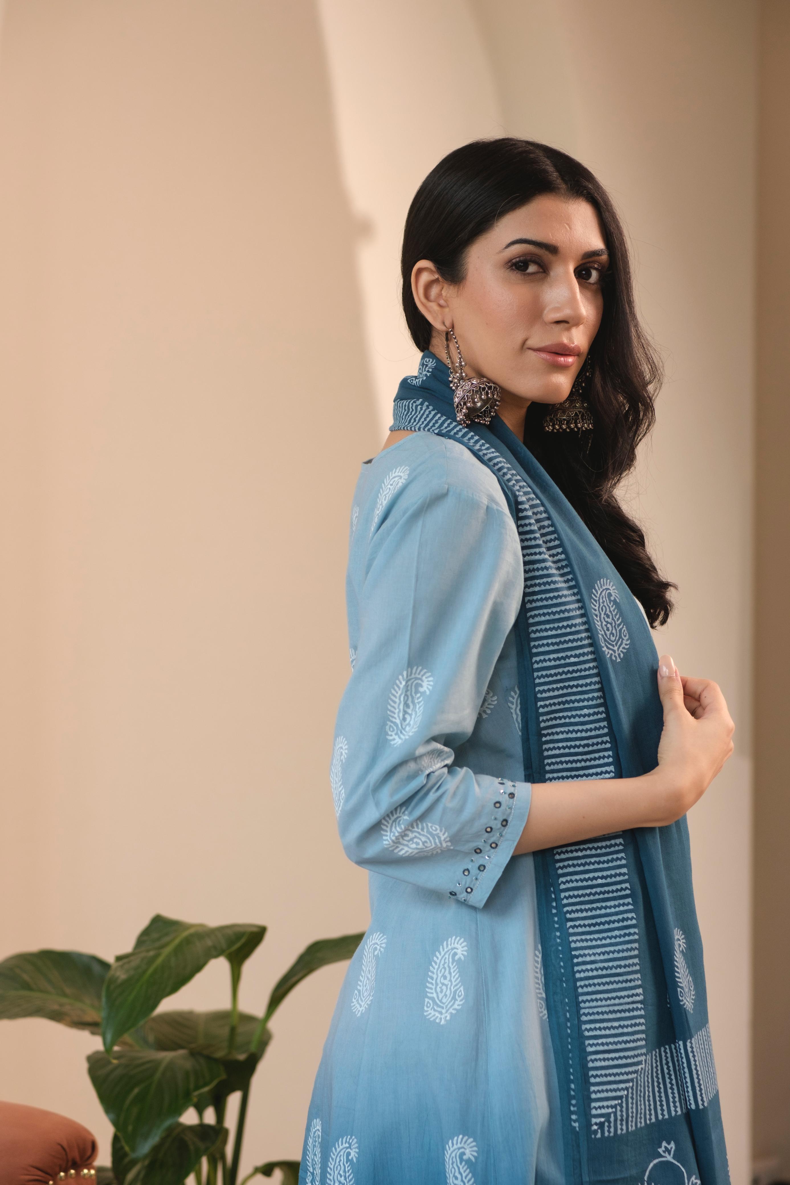 Ombré Blue A-Line Suit Set, with Palazzo Pants | HER-545