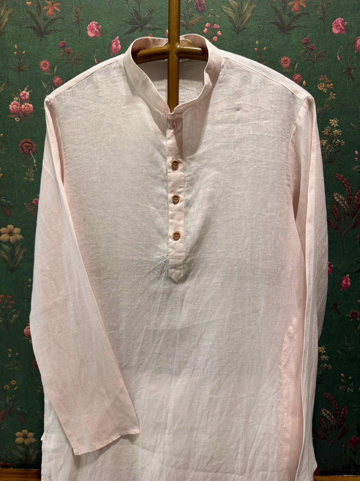 Men’s Pure Linen Kurta Pajama Set – Soft Blush Pink