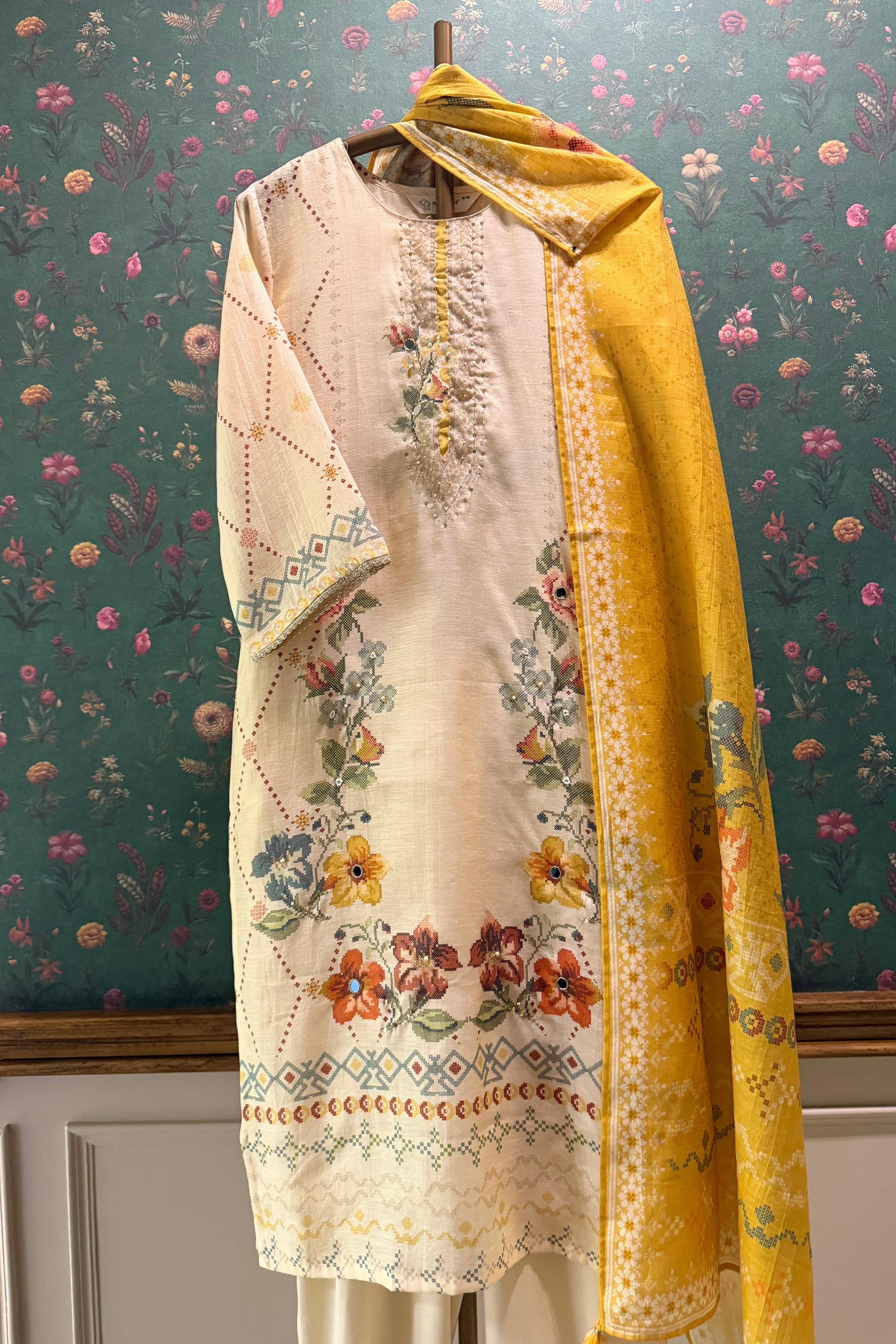 Gulrang Noor Yellow Chanderi Suit Set | HER-654