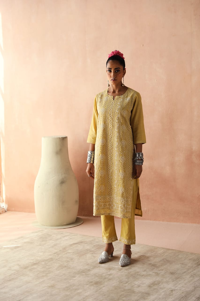 Yellow Chikankari Kurta/Co-ord Set | HER-258