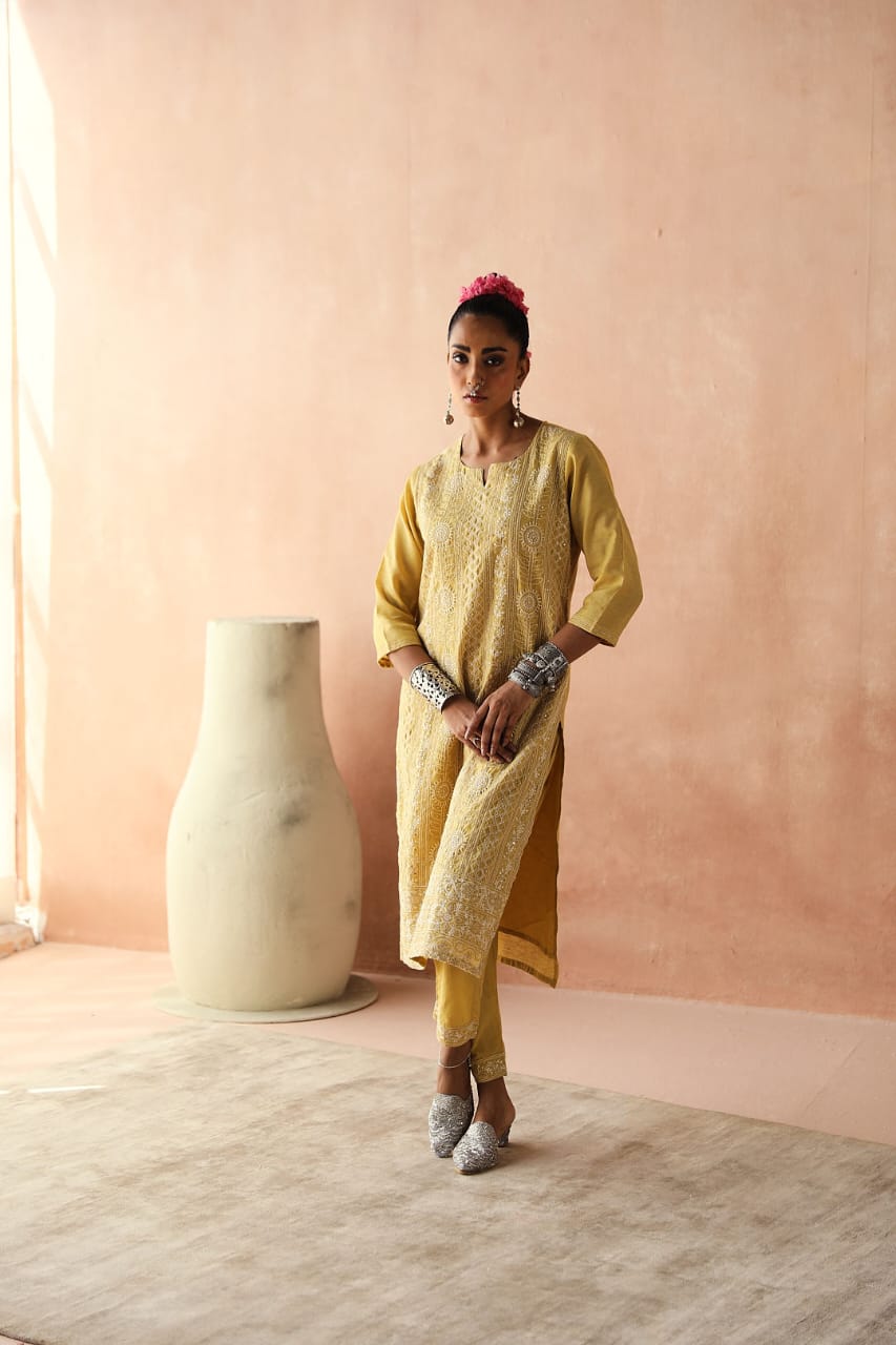 Yellow Chikankari Kurta/Co-ord Set | HER-258