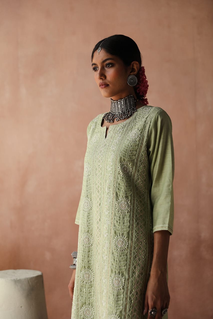 Mint Green Chikankari Kurta Set | HER-258