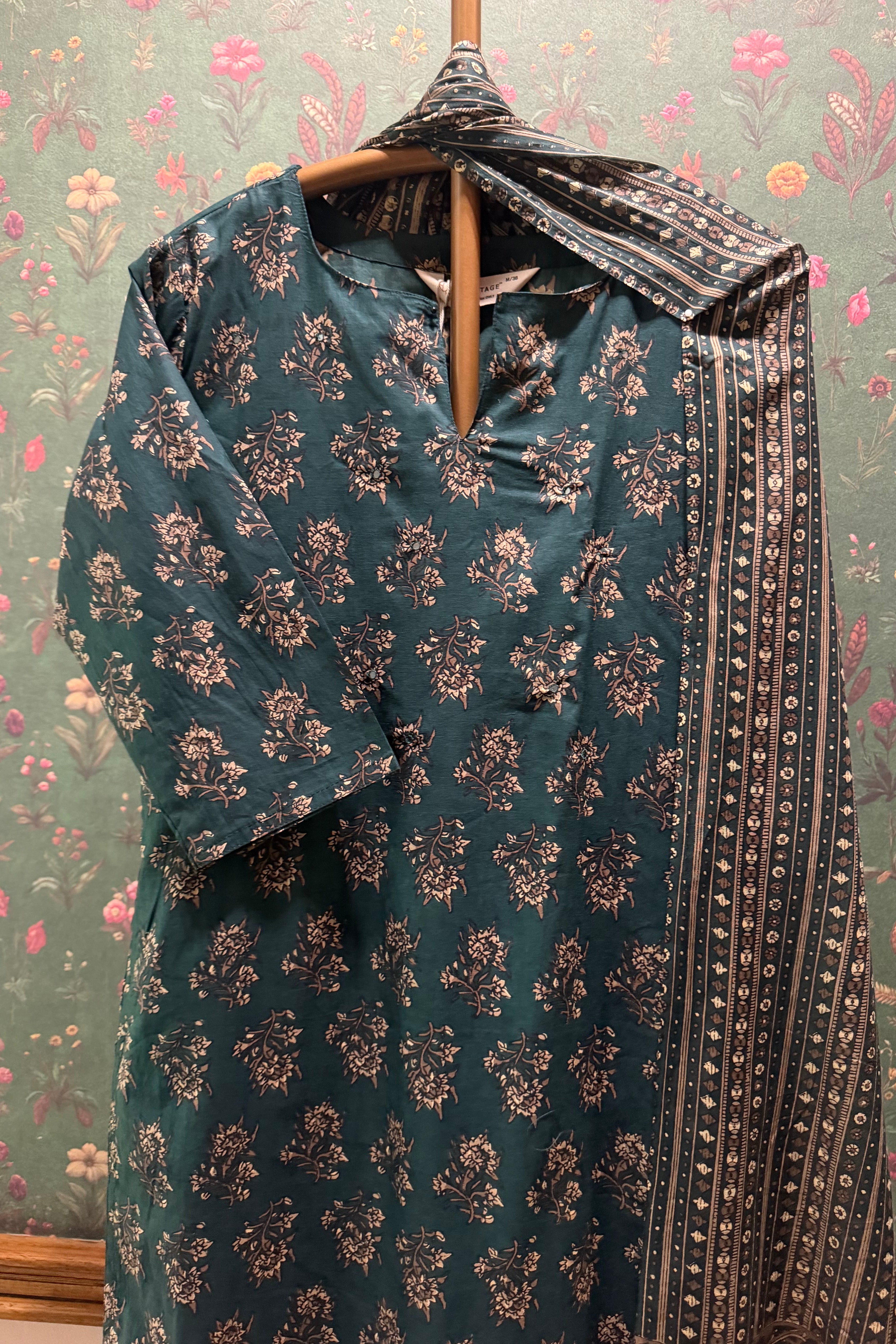 Emerald Green Buta Printed Cotton Suit Set | HER-725