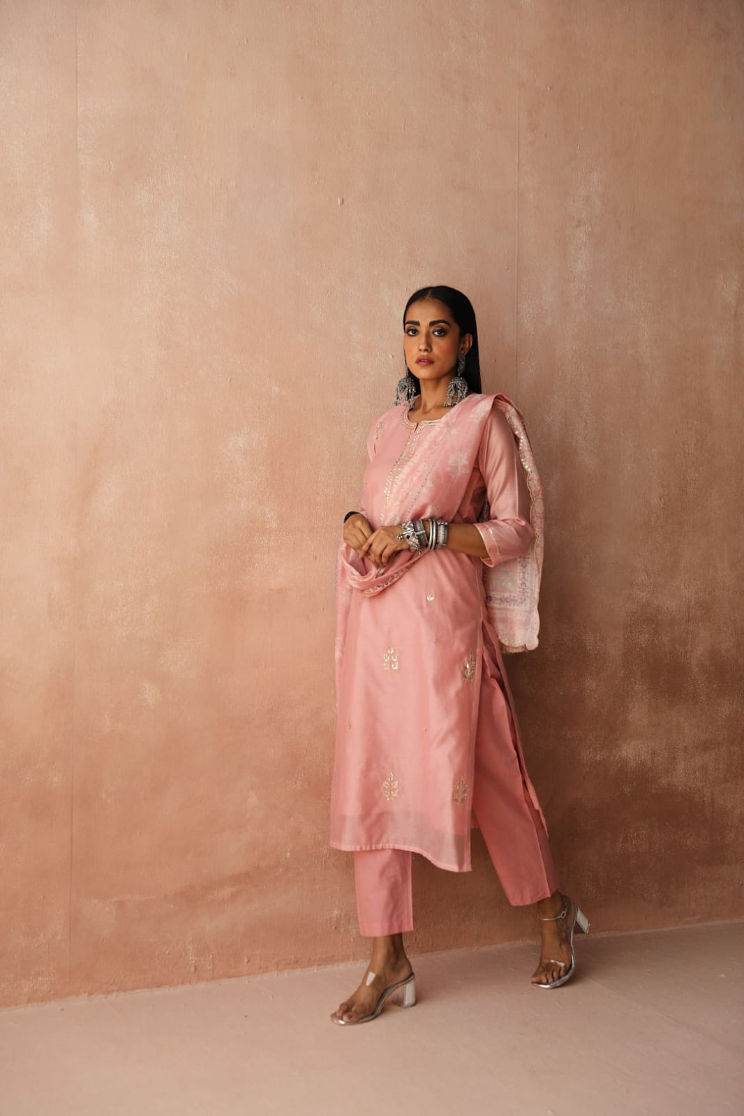 Pastel Pink Chanderi Suit Set | HER-252