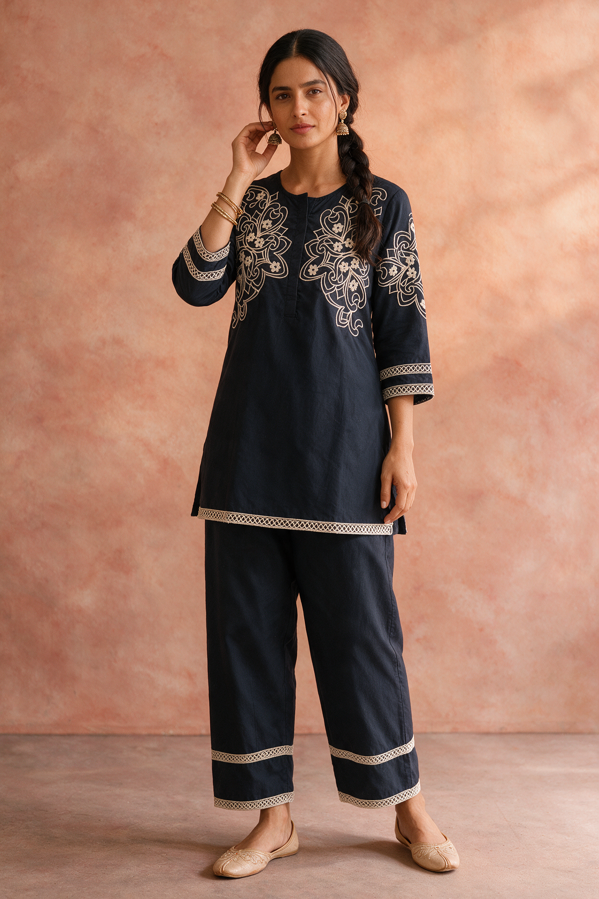 Black Floral Embroidered Kurta Set