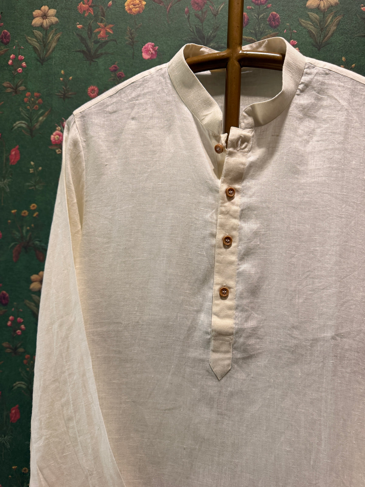 Men’s Pure Linen Kurta Pajama Set – Warm Ivory